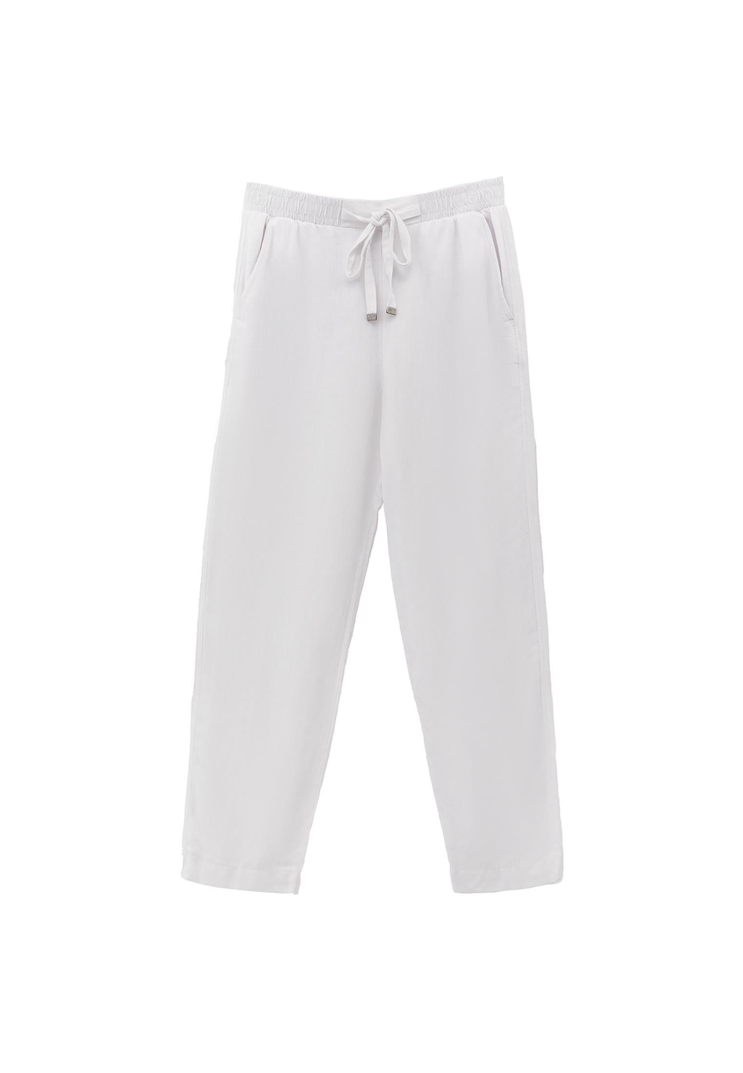 Woven Linen Carrot Pants - WHITE