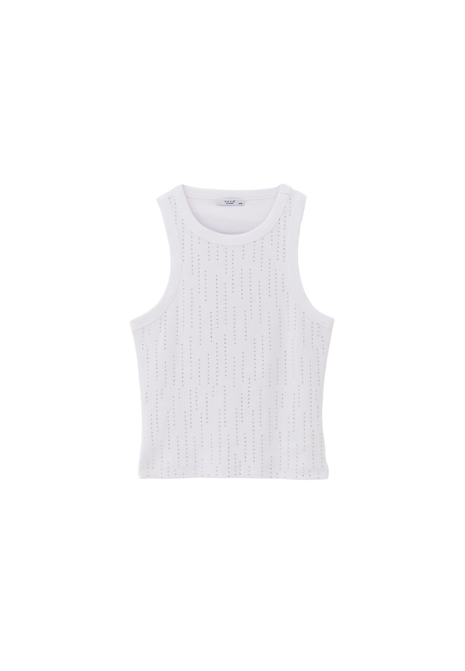 Sleeveless Rib Tank Top With Crew Neck - WHITE