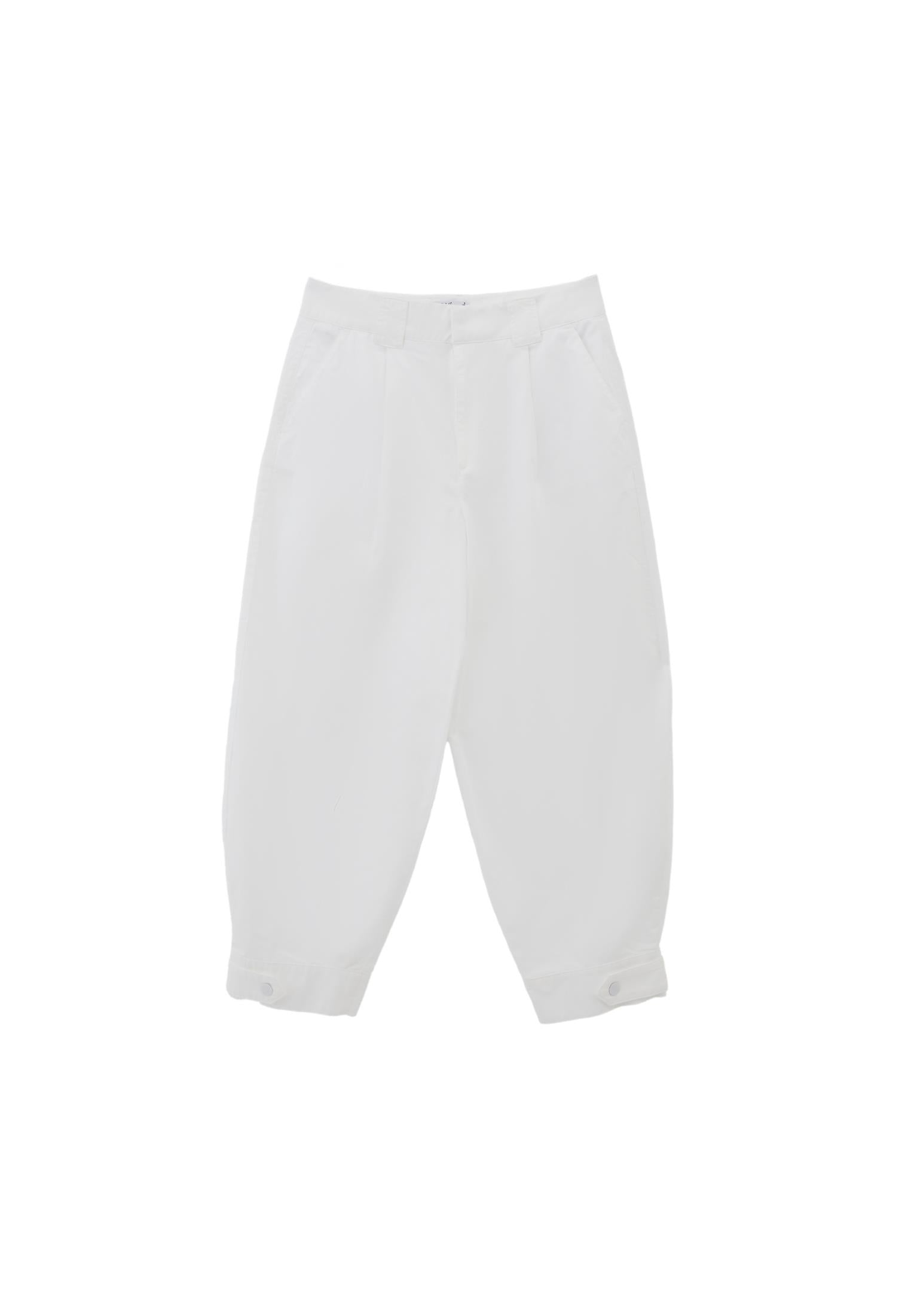 Pleated High Waist Barrel Leg Pants - WHITE