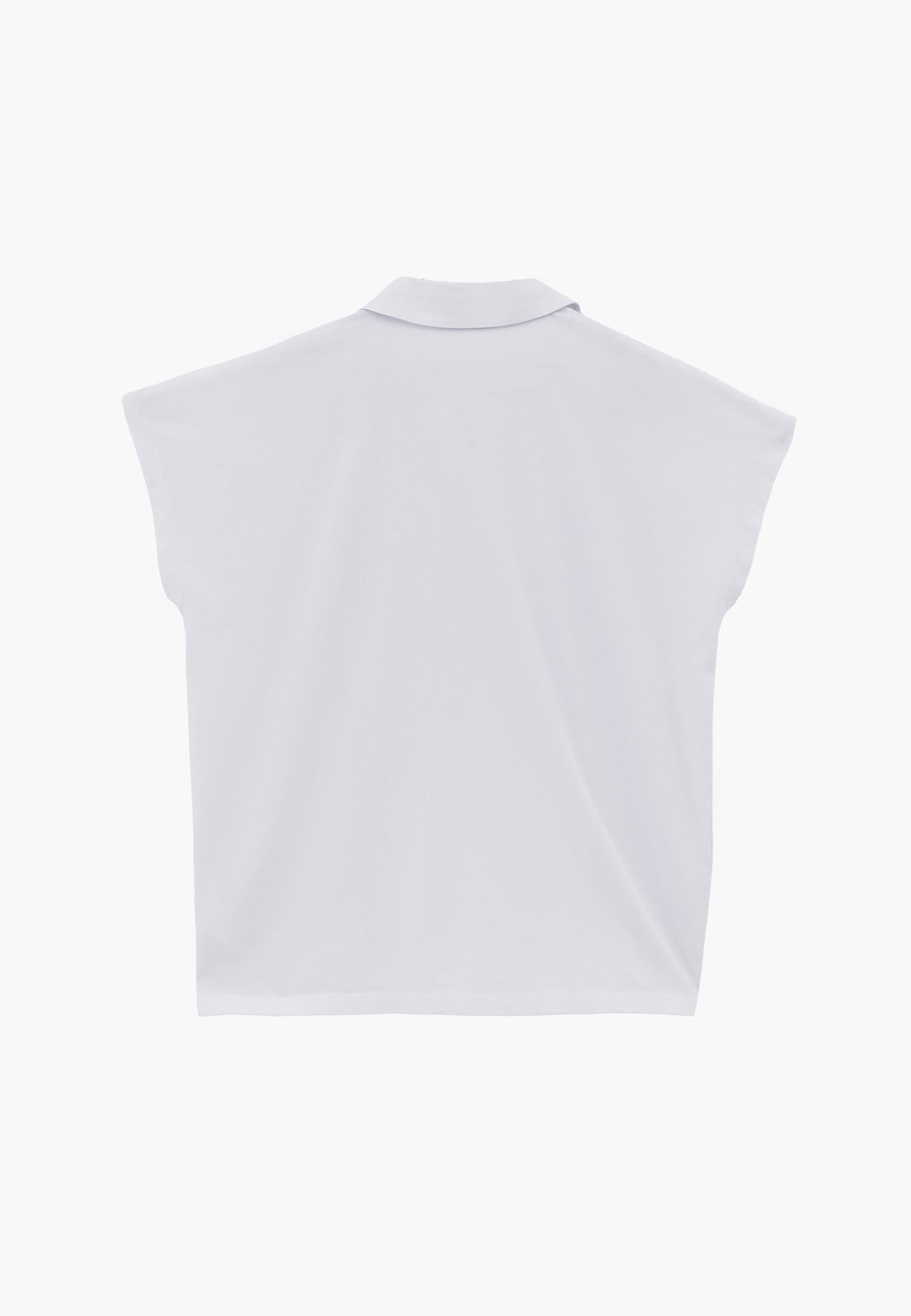 Button Detailed Polo Neck T-Shirt - WHITE