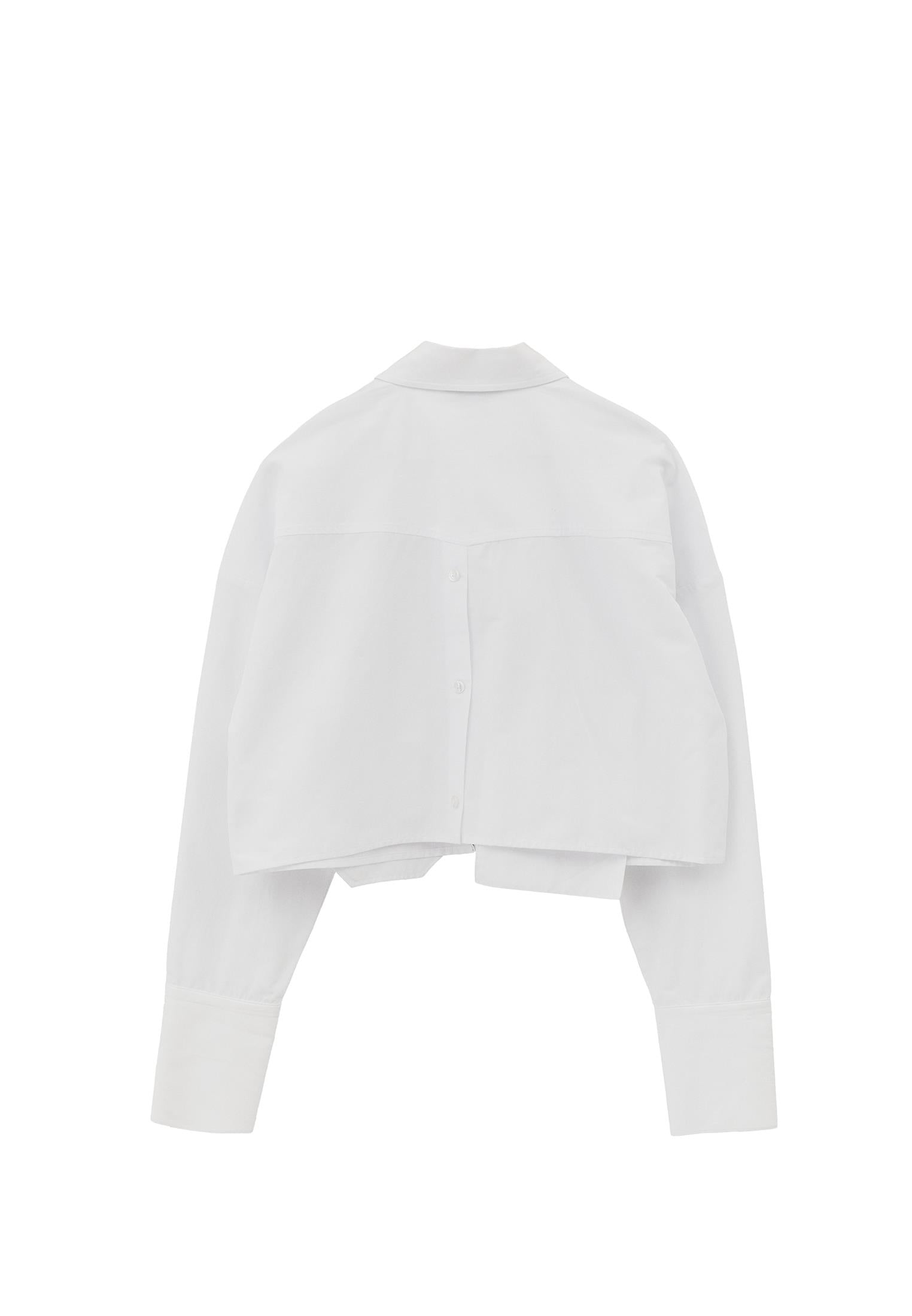 Crop Long Sleeve Shirt With Pocket Detail - WHITE