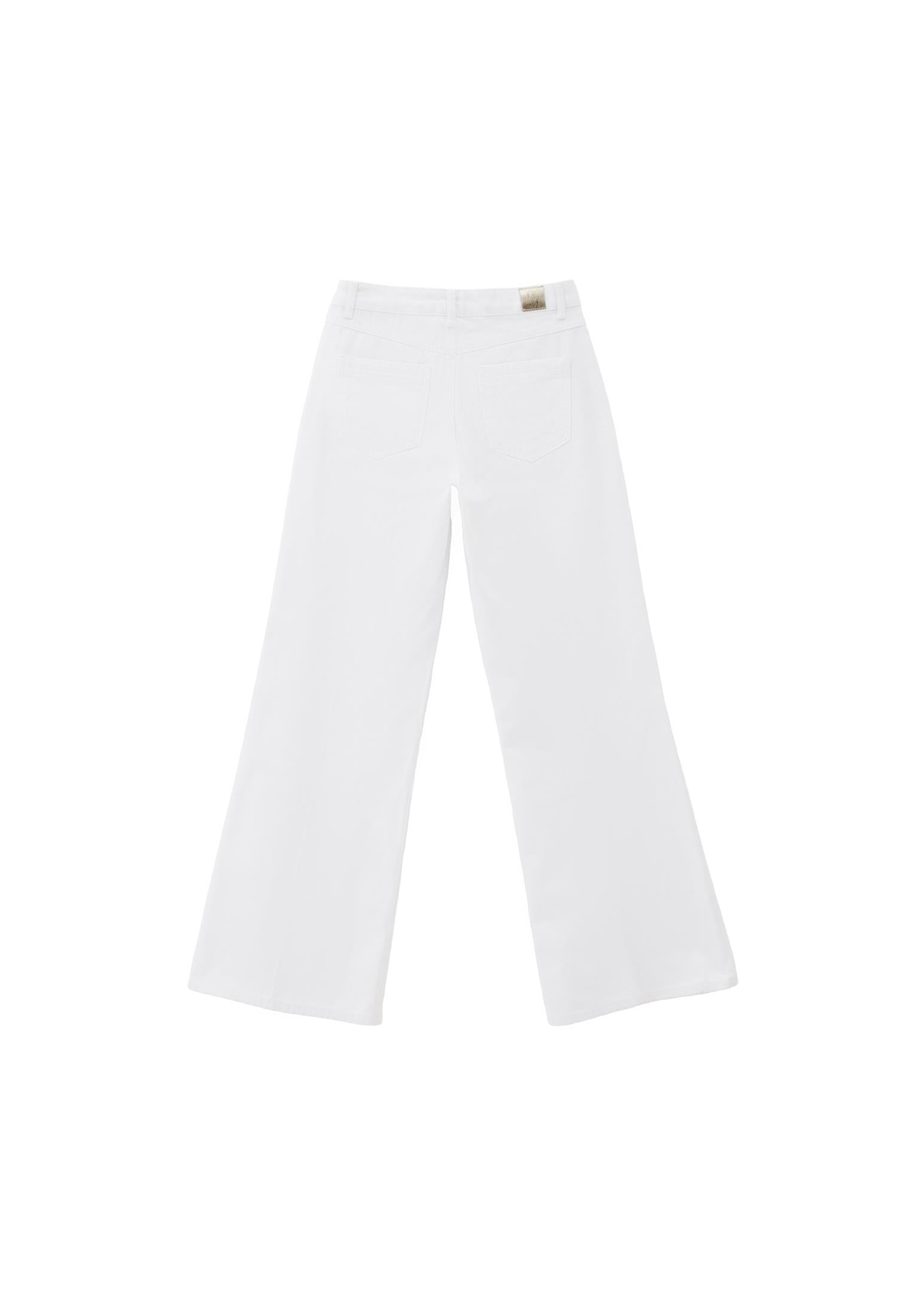 High Waist Wide Leg Long Trousers - WHITE