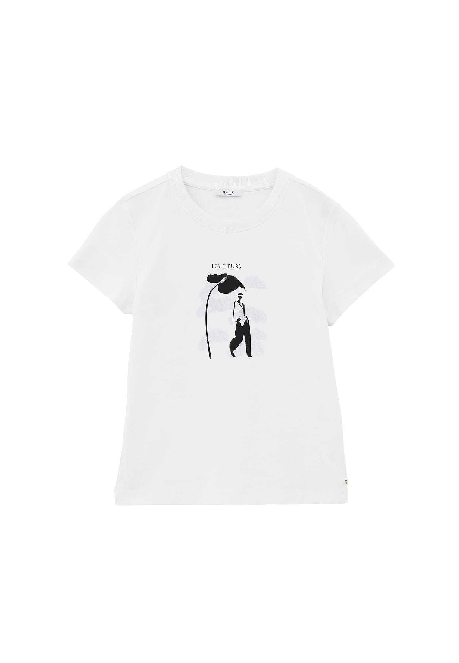 Printed Crew Neck Short Sleeve T-Shirt - WHITE