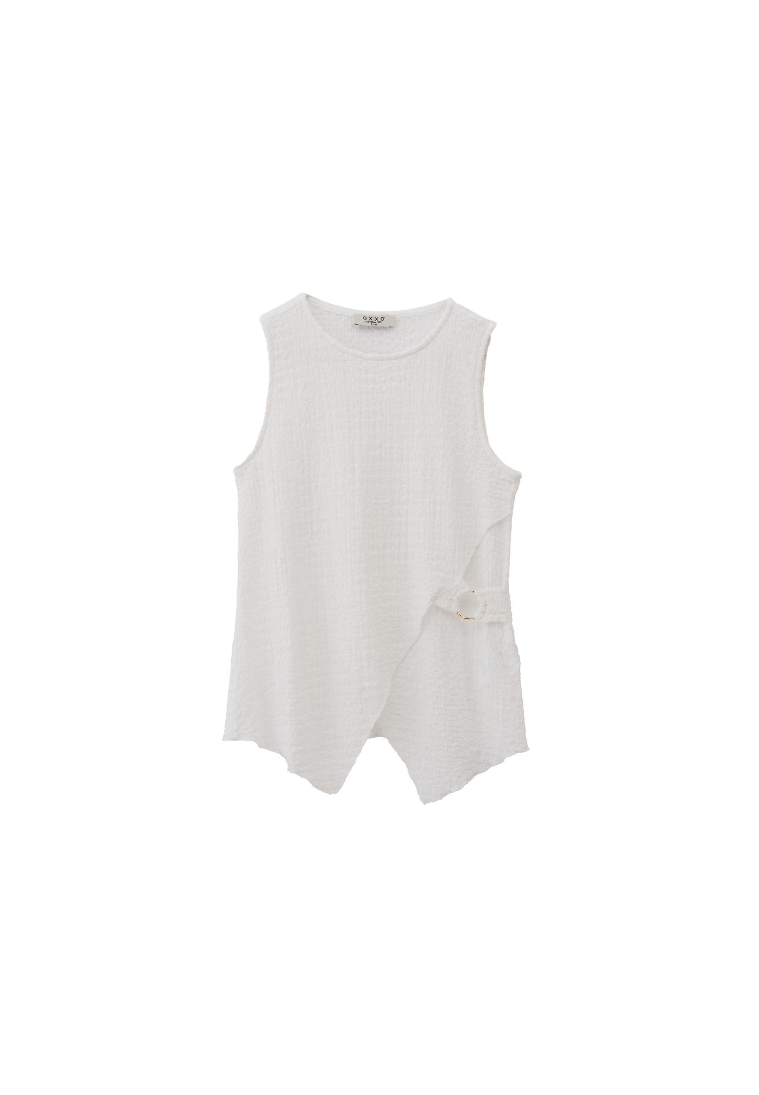 Sleeveless Crew Neck Blouse - WHITE