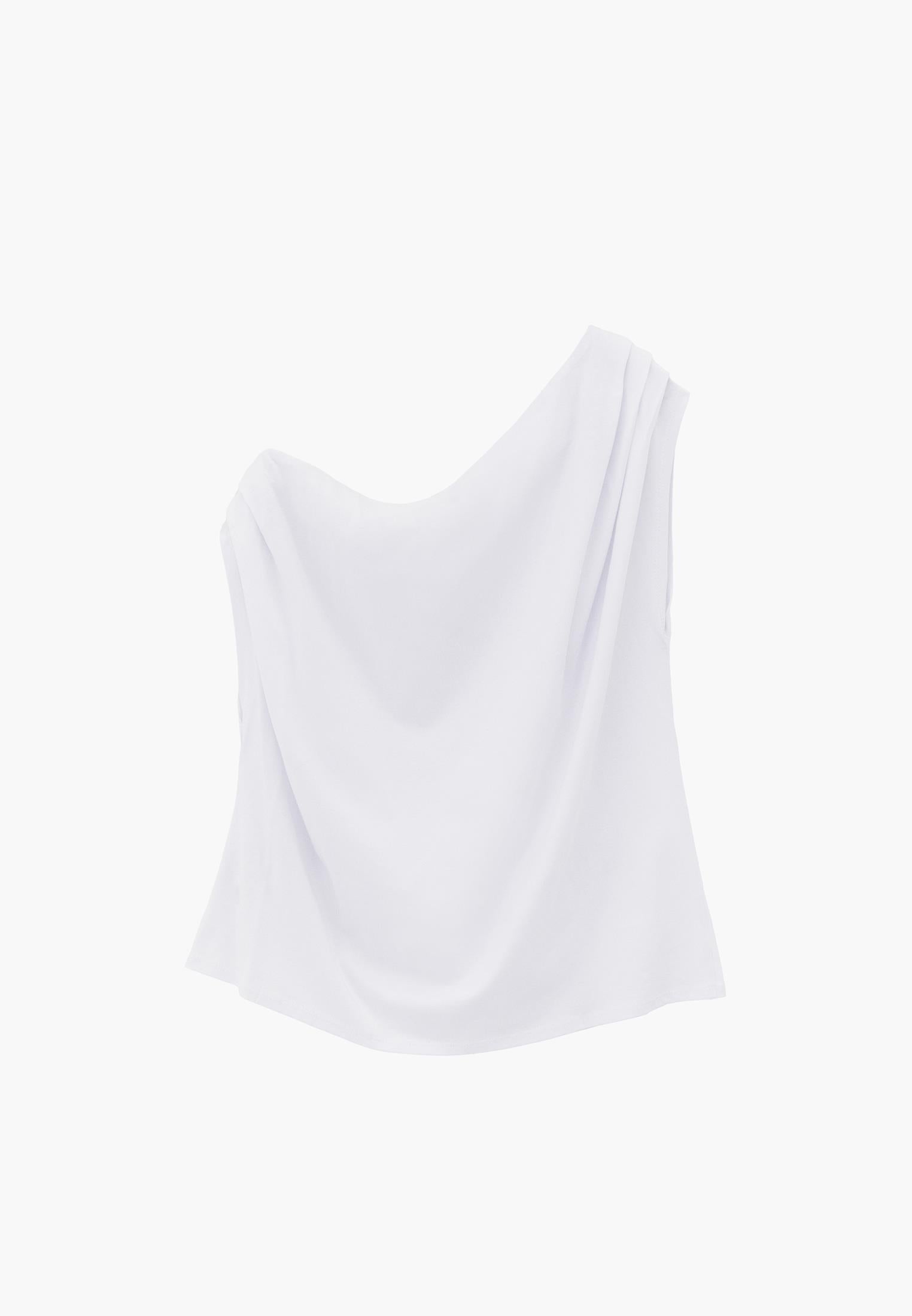 Pleated Asymmetric T-Shirt - WHITE