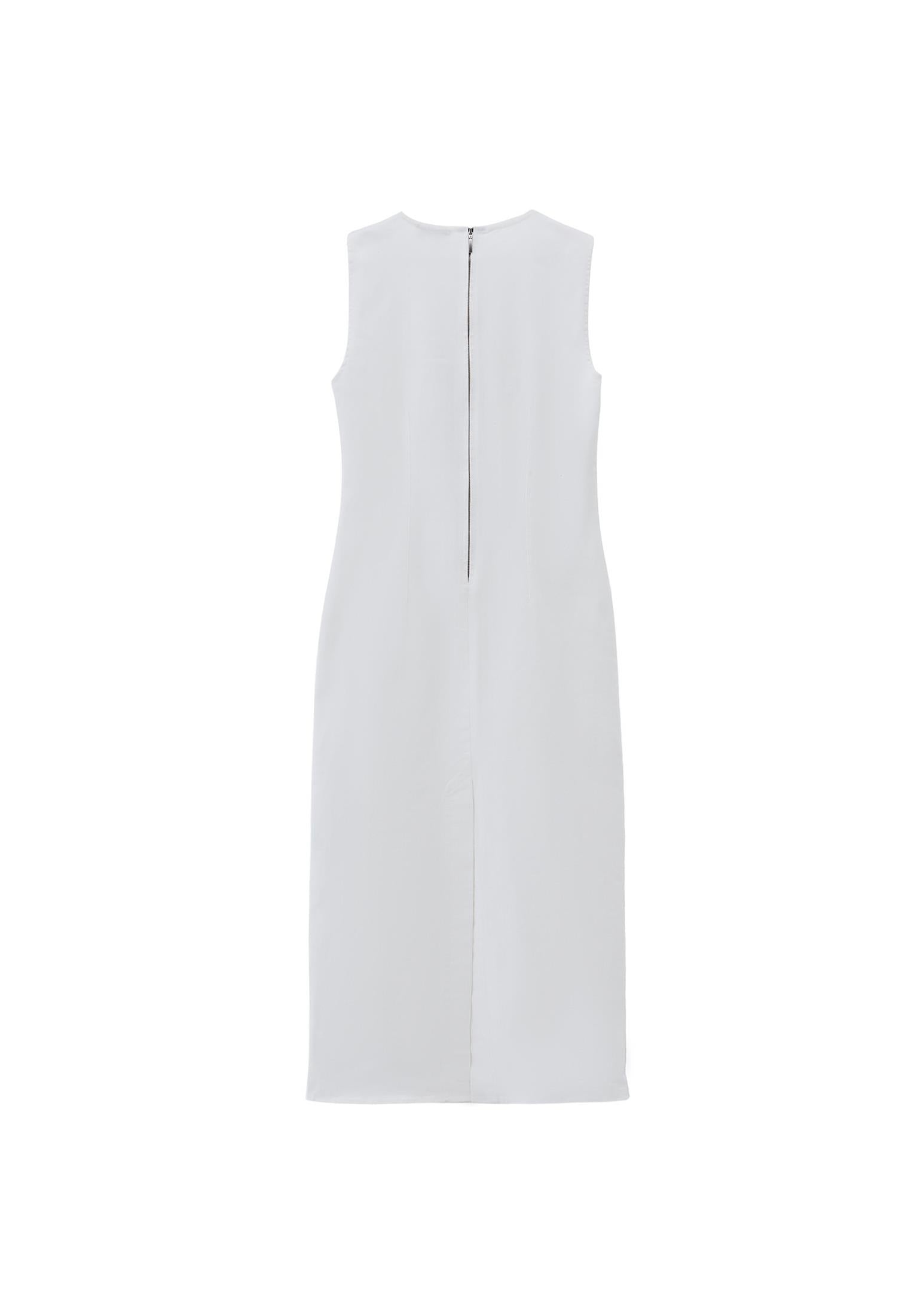 Boat Neck Sleeveless Long Slim Dress - WHITE
