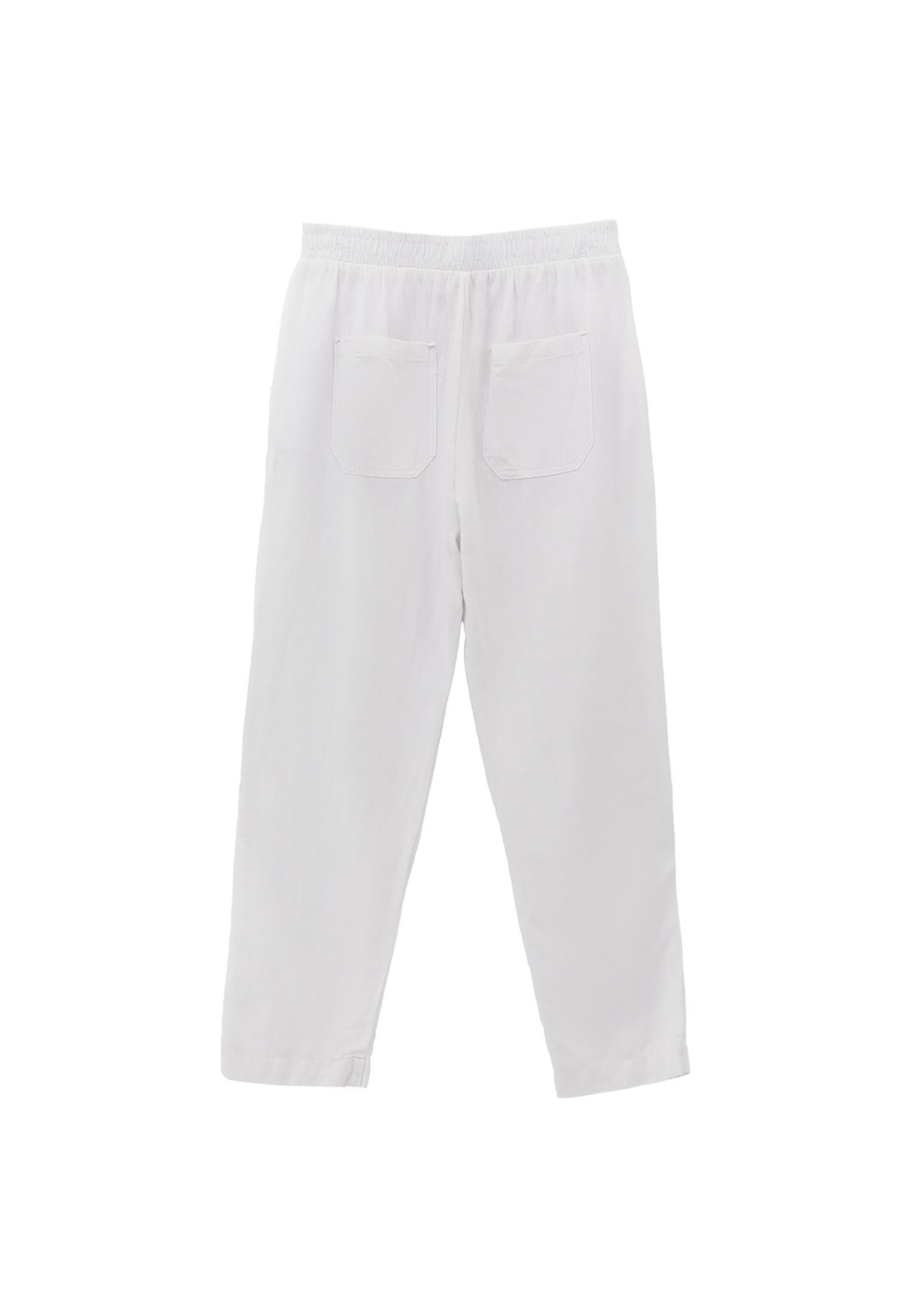 Woven Linen Carrot Pants - WHITE