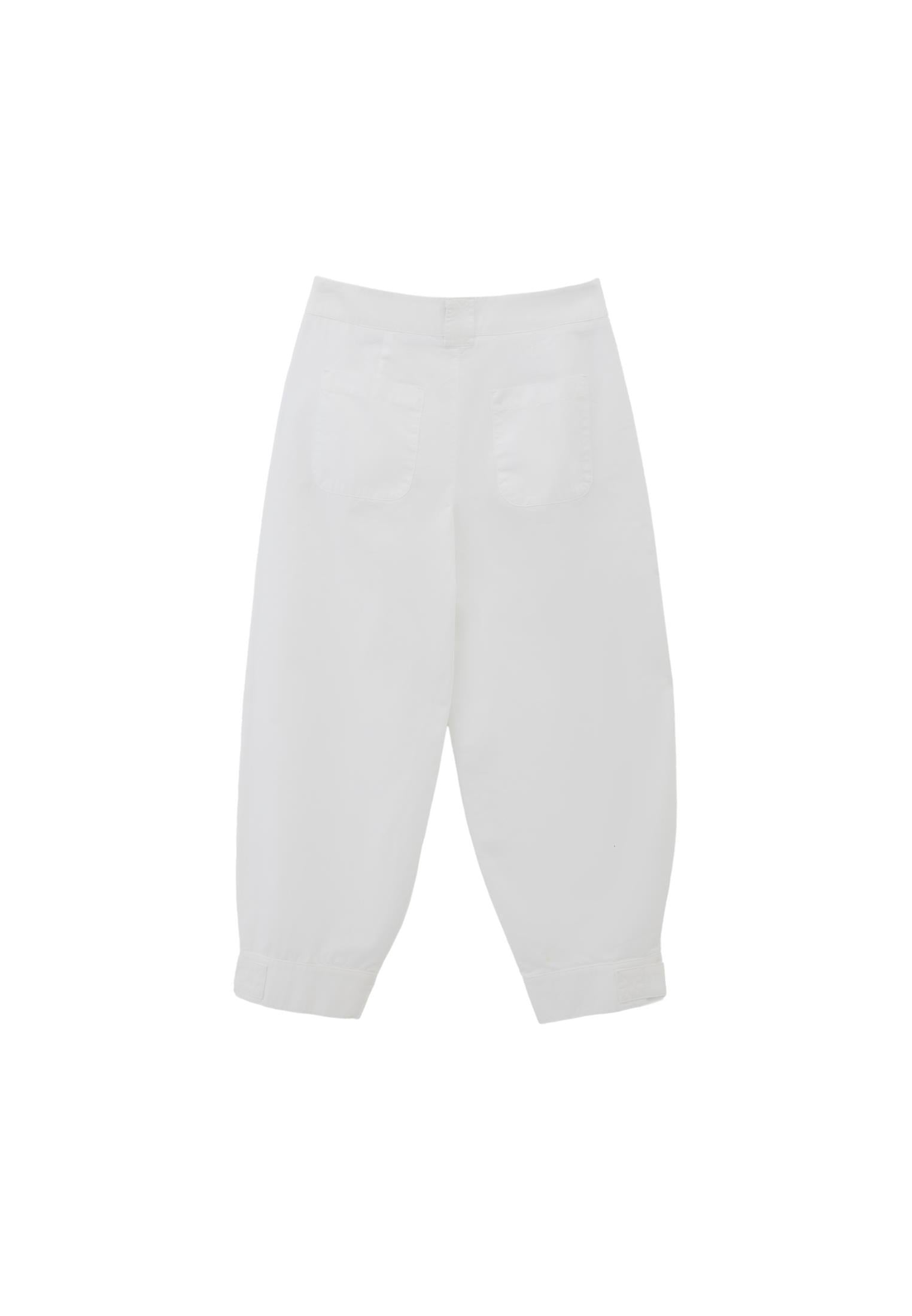 Pleated High Waist Barrel Leg Pants - WHITE