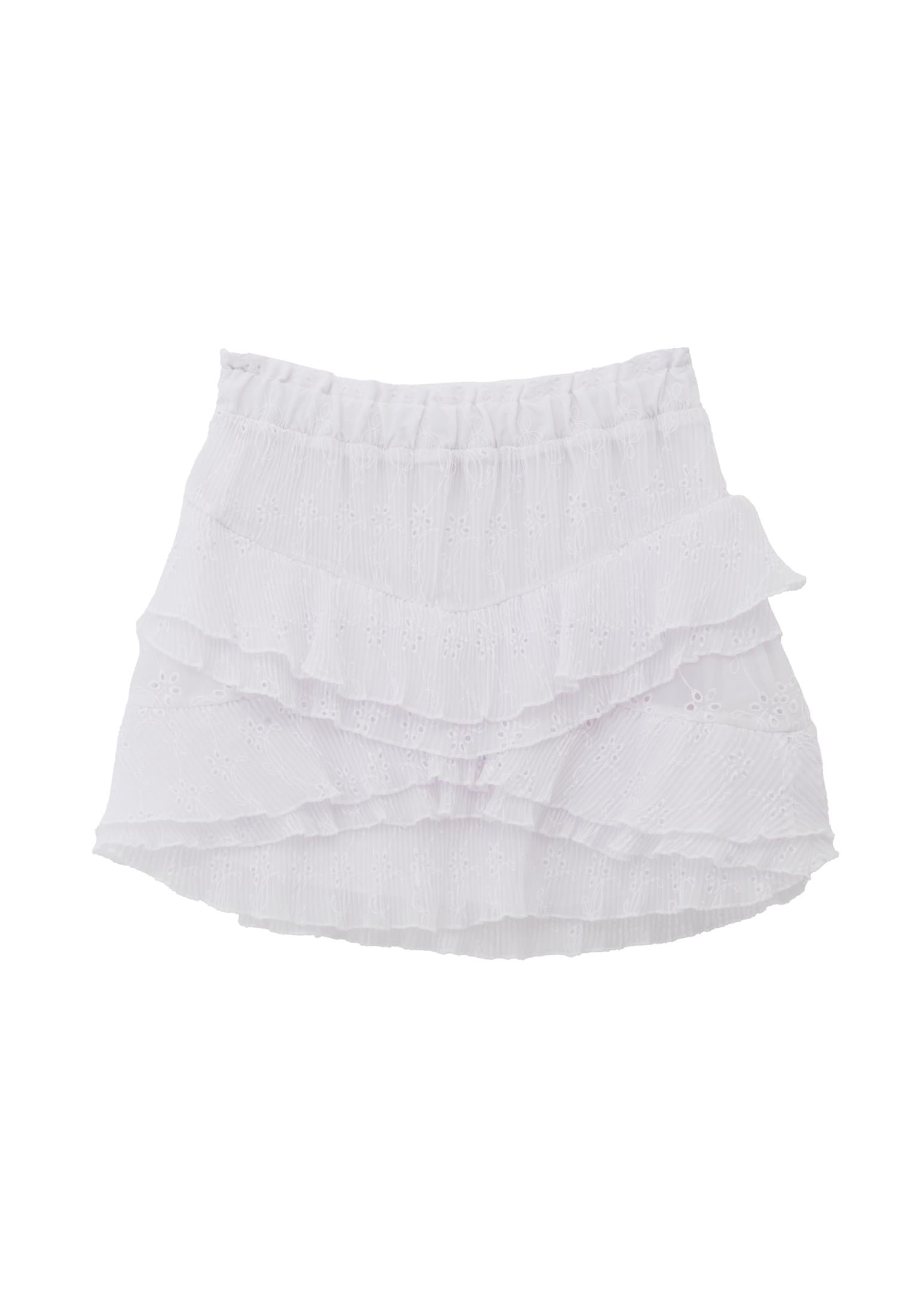 High Waist Short Beaded Embroidered Pleated Skirt - WHITE