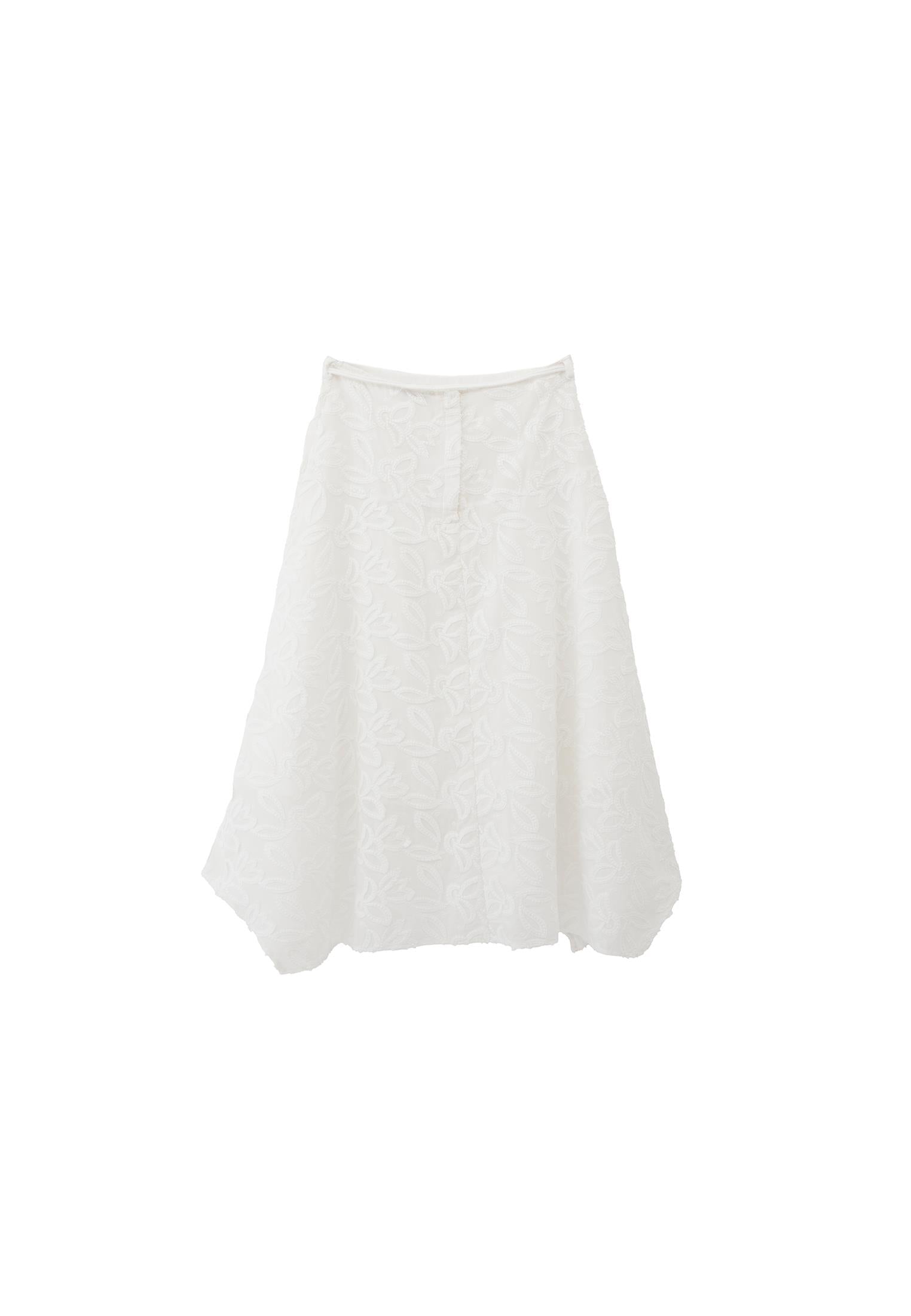 Belted Asymmetric Embroidered Midi Skirt - WHITE