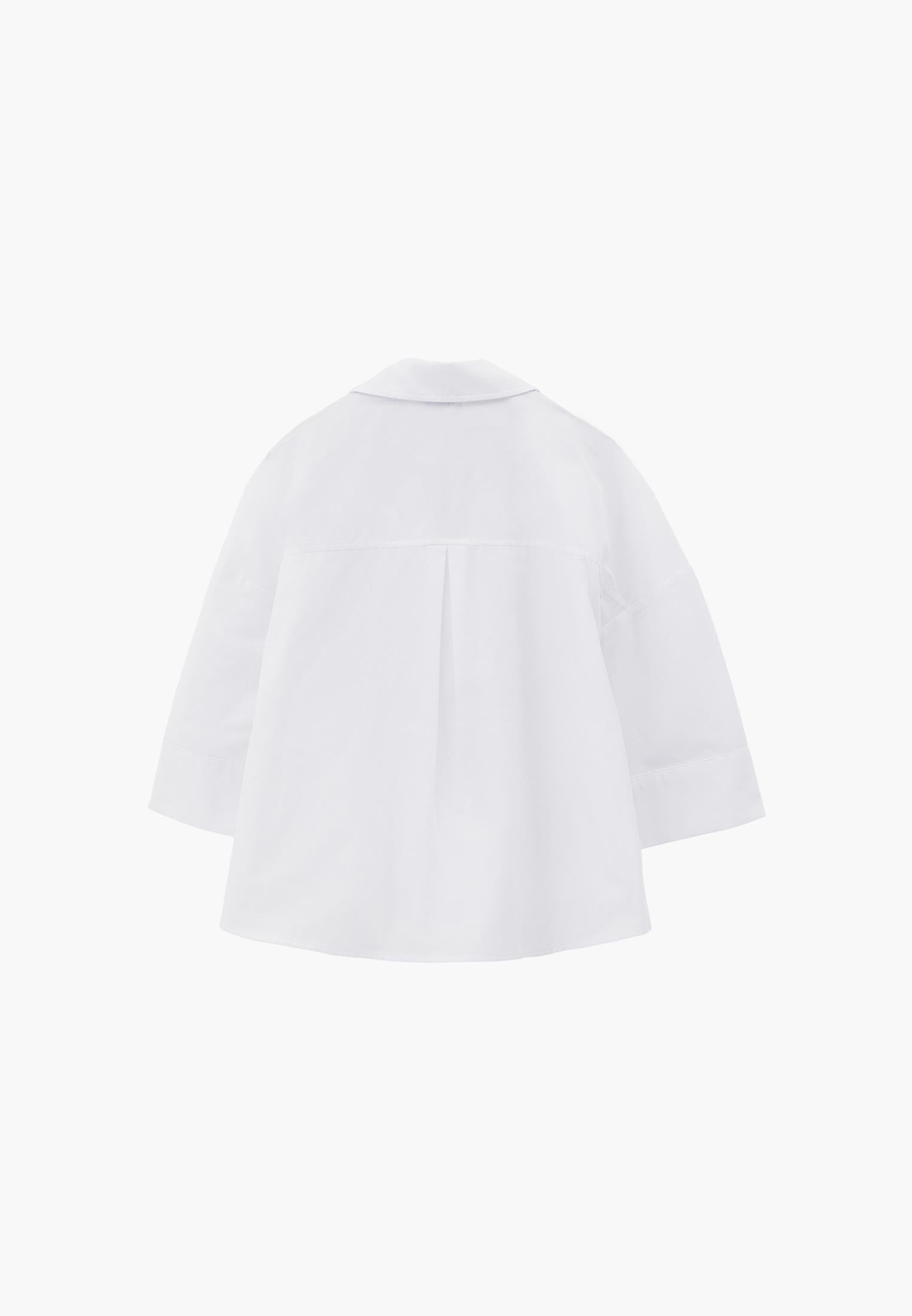 Oversize 3/4 Sleeve Buttoned Shirt - WHITE