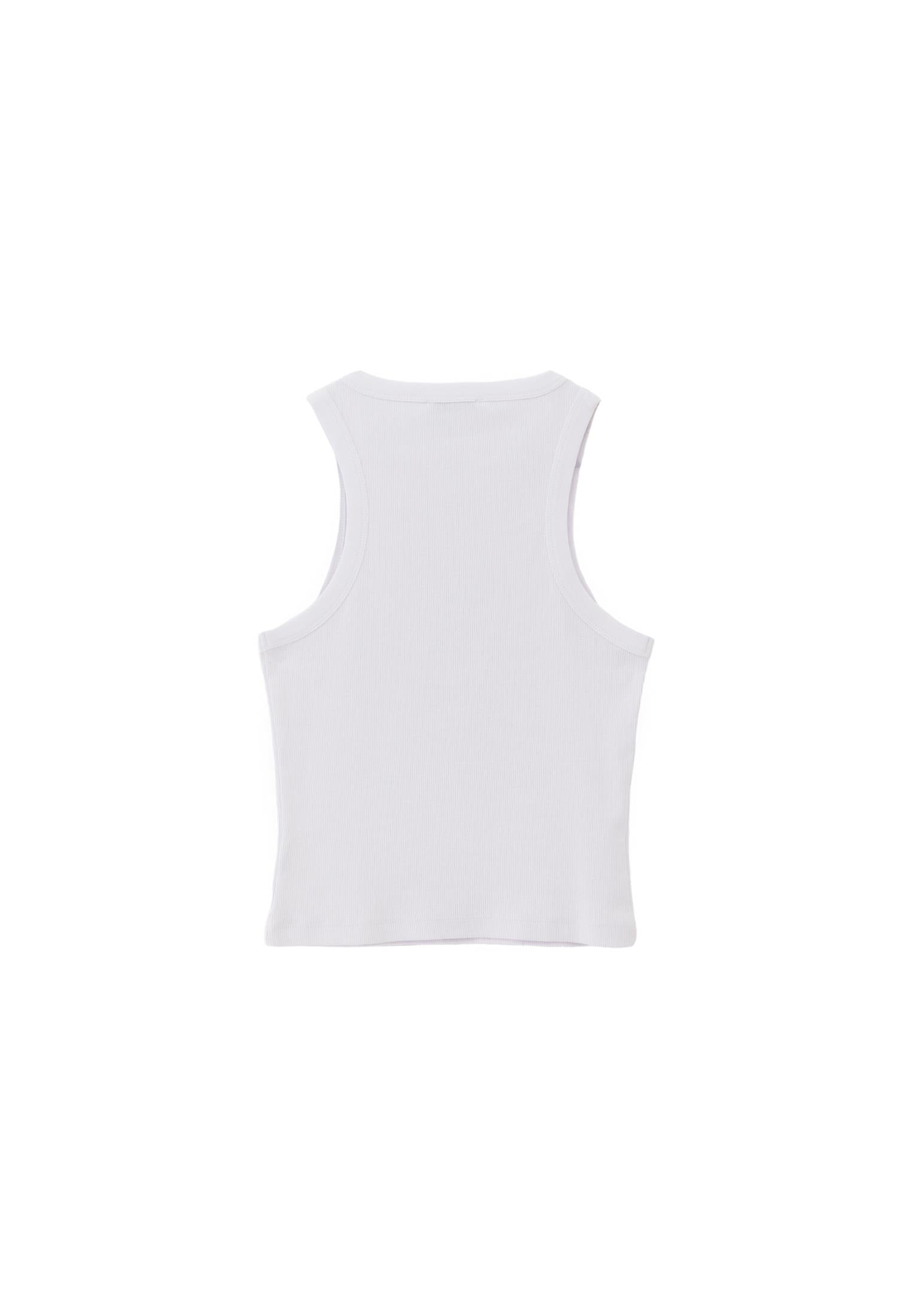 Sleeveless Rib Tank Top With Crew Neck - WHITE