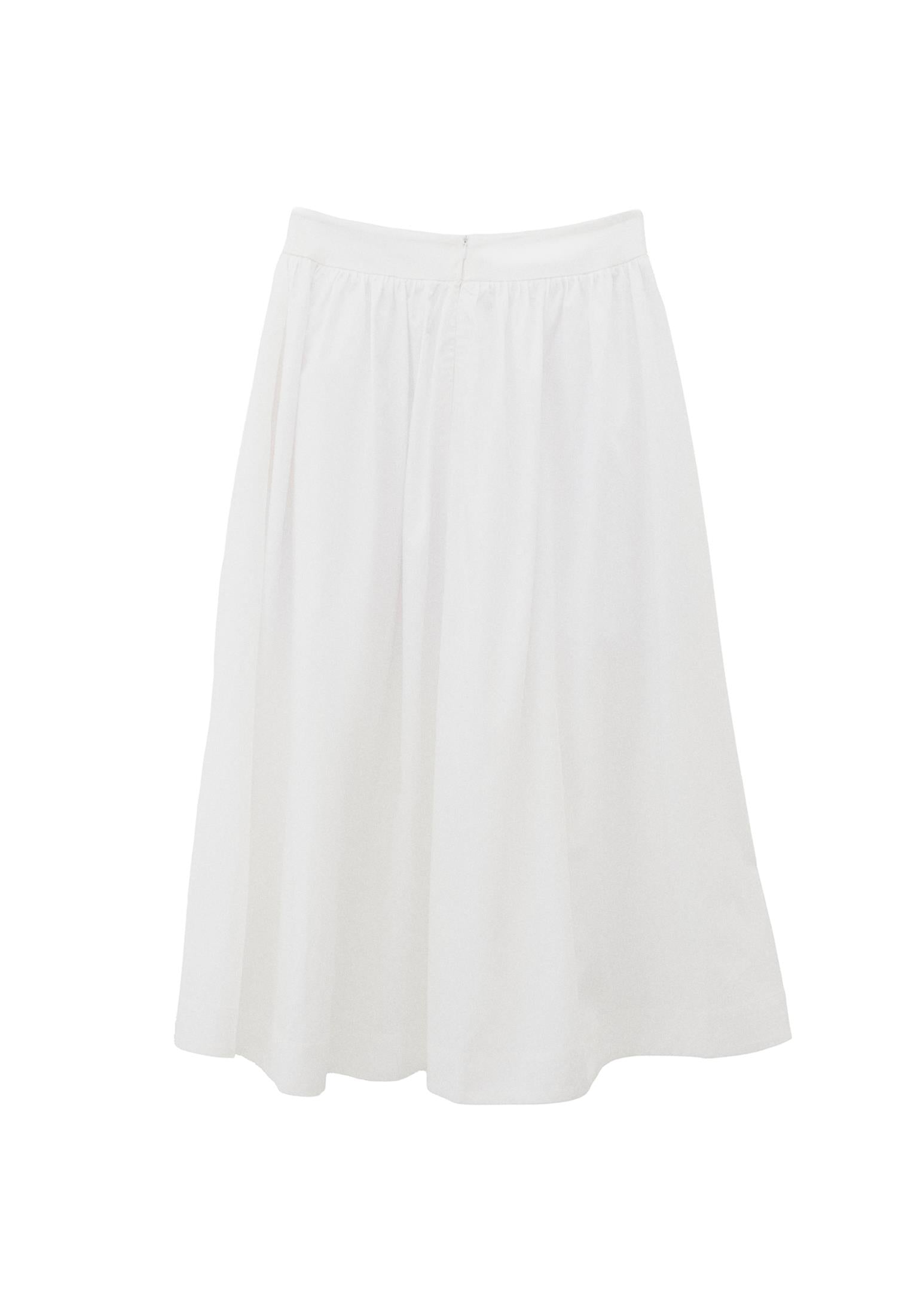 High Waist Long A-Line Skirt - WHITE