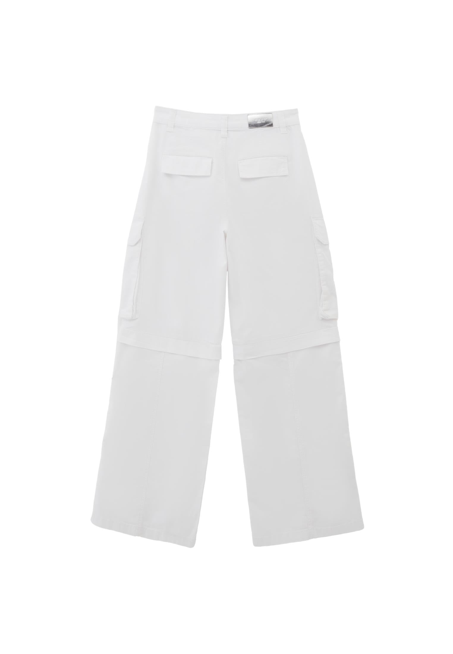 Wide Leg High Waist Cargo Pants - WHITE