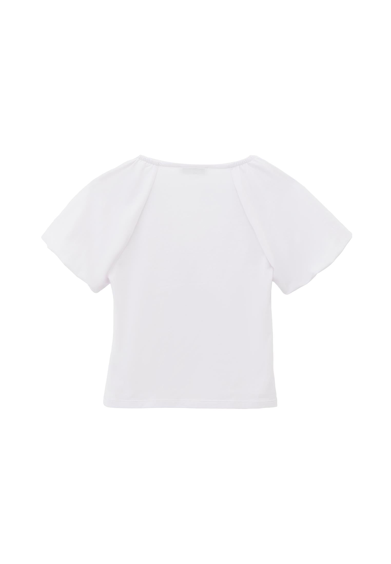 V Neck Balloon Sleeve Blouse - WHITE