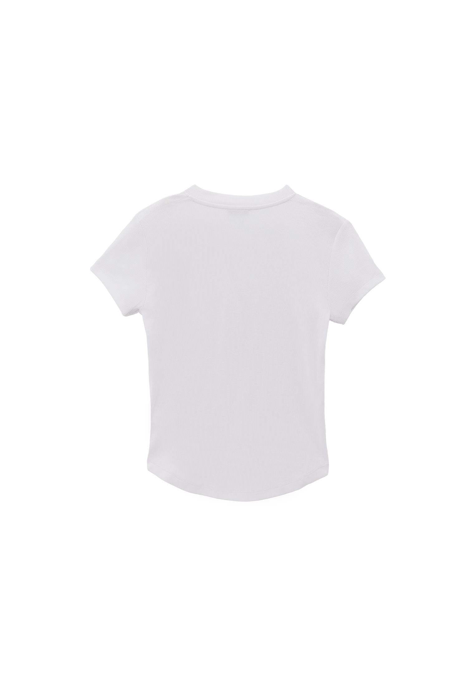 Short Sleeve T-Shirt With Button Detail - WHITE