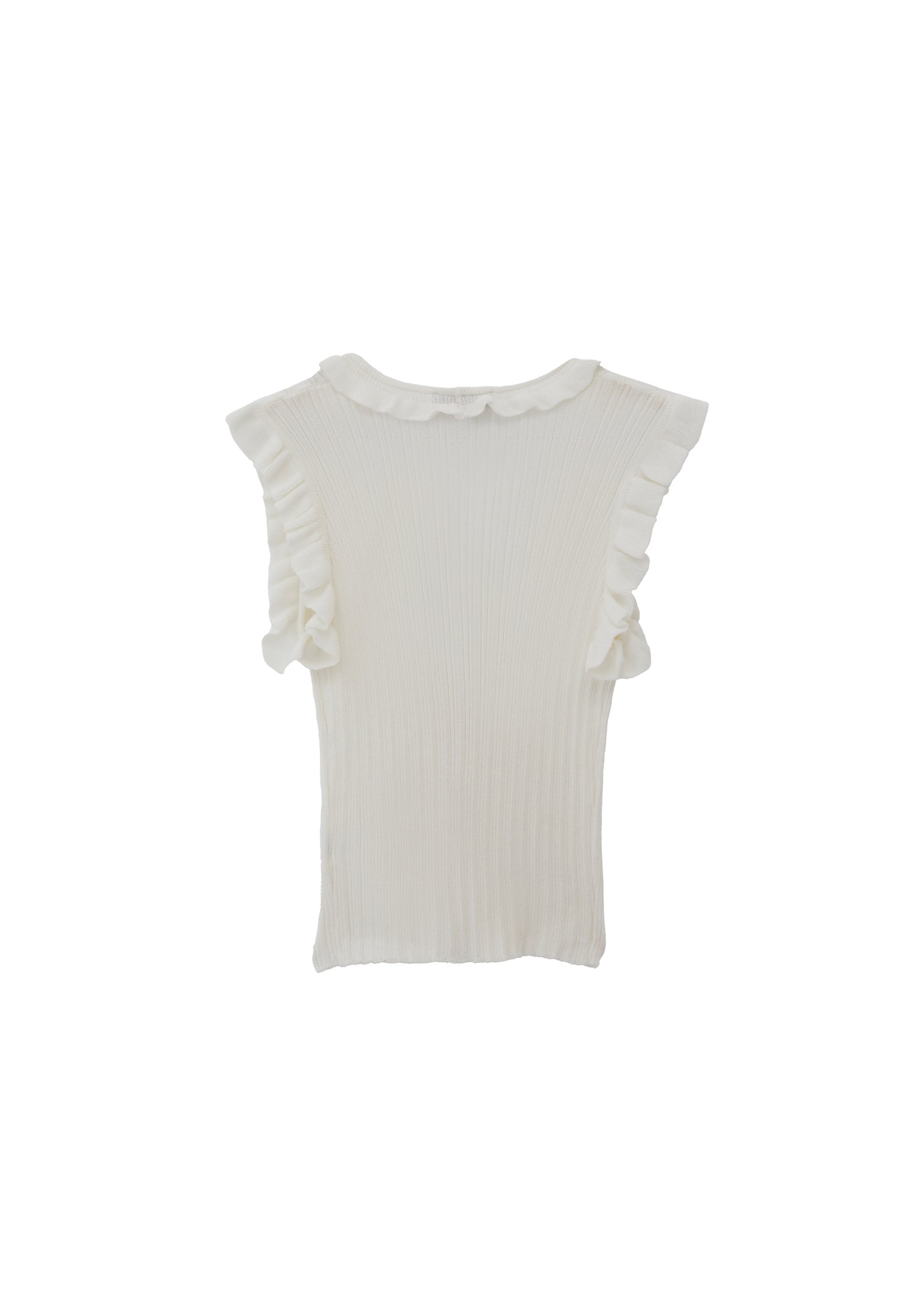 Vest With Ruffle Detailed V Neck - WHITE