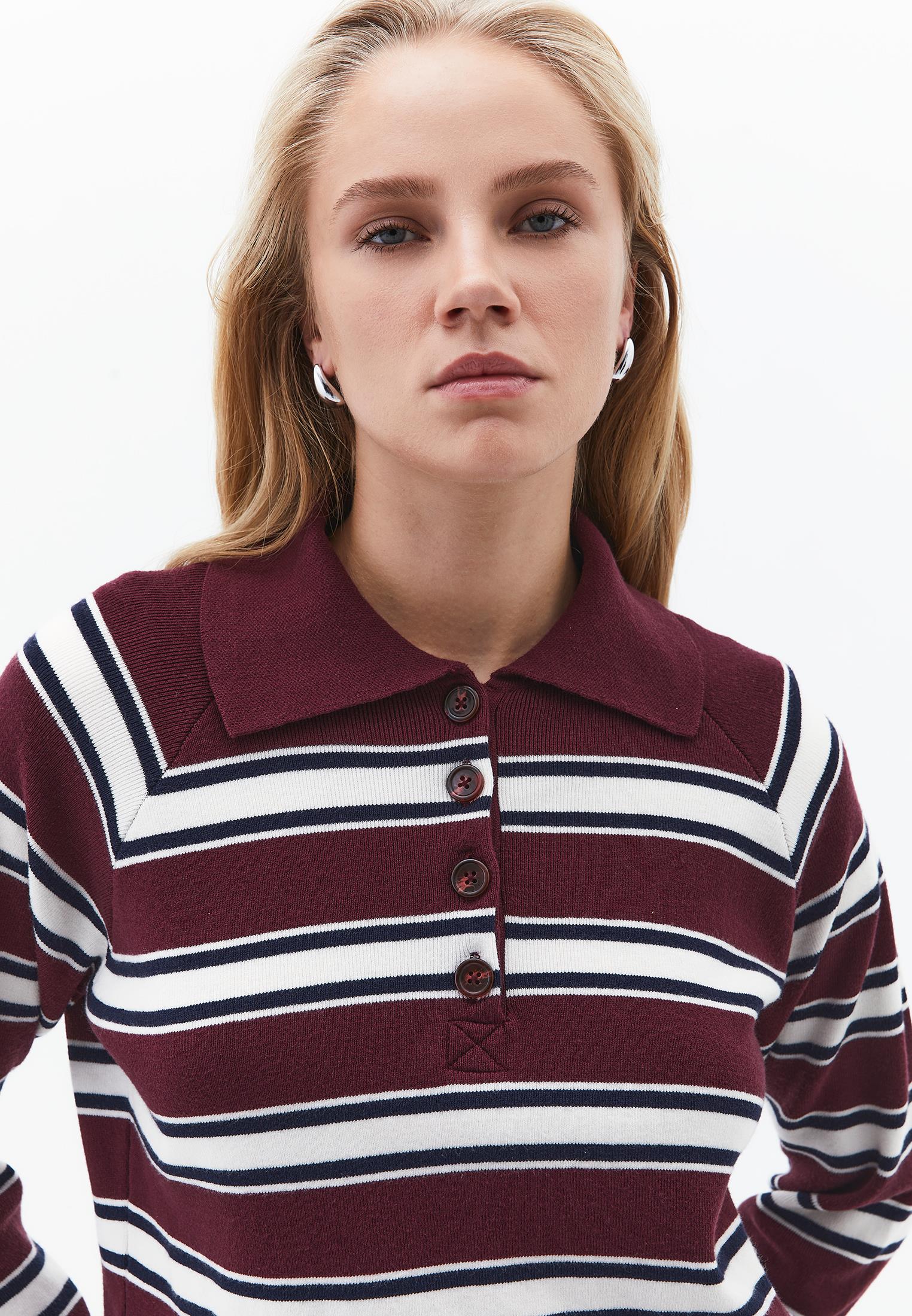 Polo Neck Striped Sweater - WINETASTING STRIPE