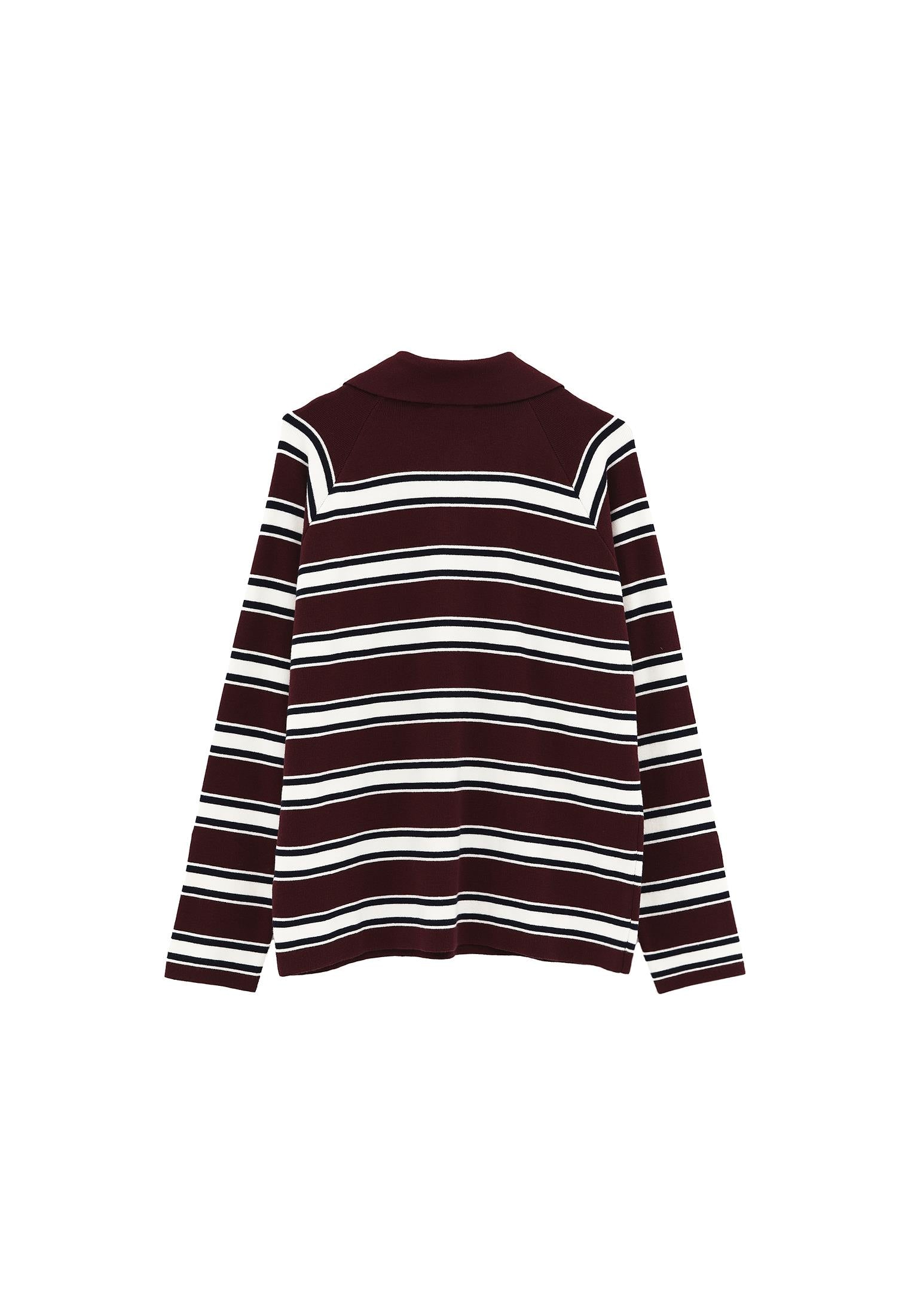 Polo Neck Striped Sweater - WINETASTING STRIPE