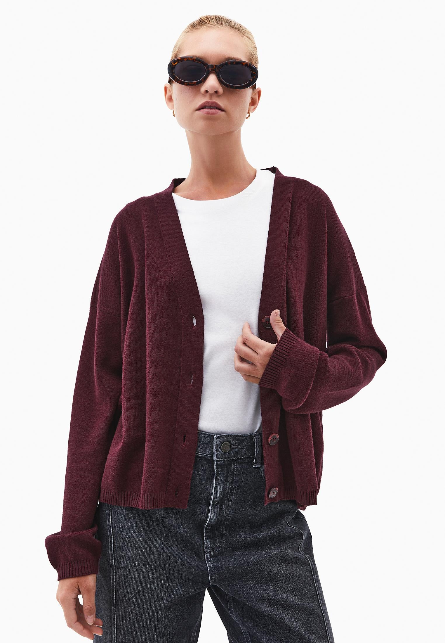 Viscose V-Neck Cardigan - WINETASTING