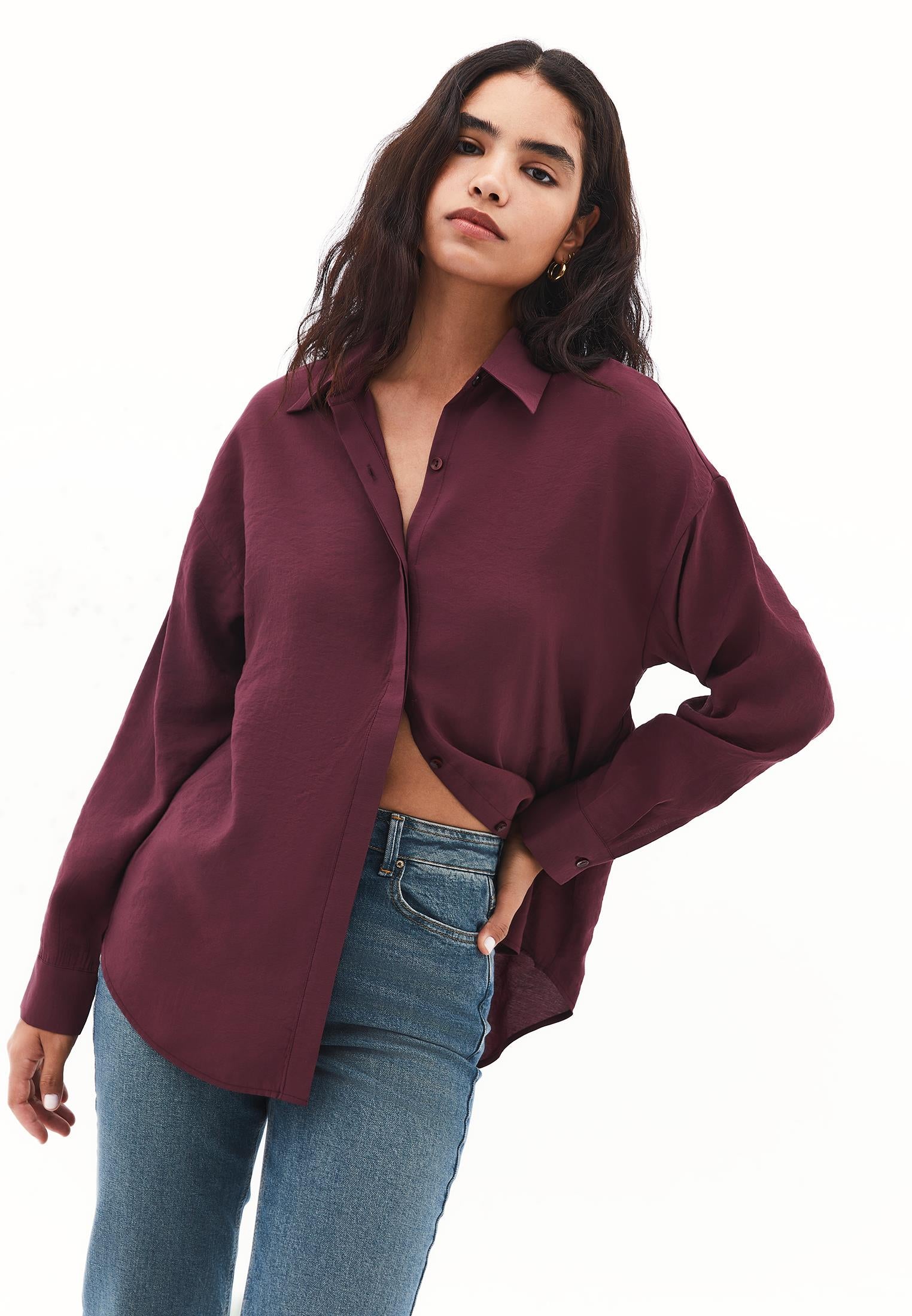 Button Detailed Oversize Shirt - WINETASTING