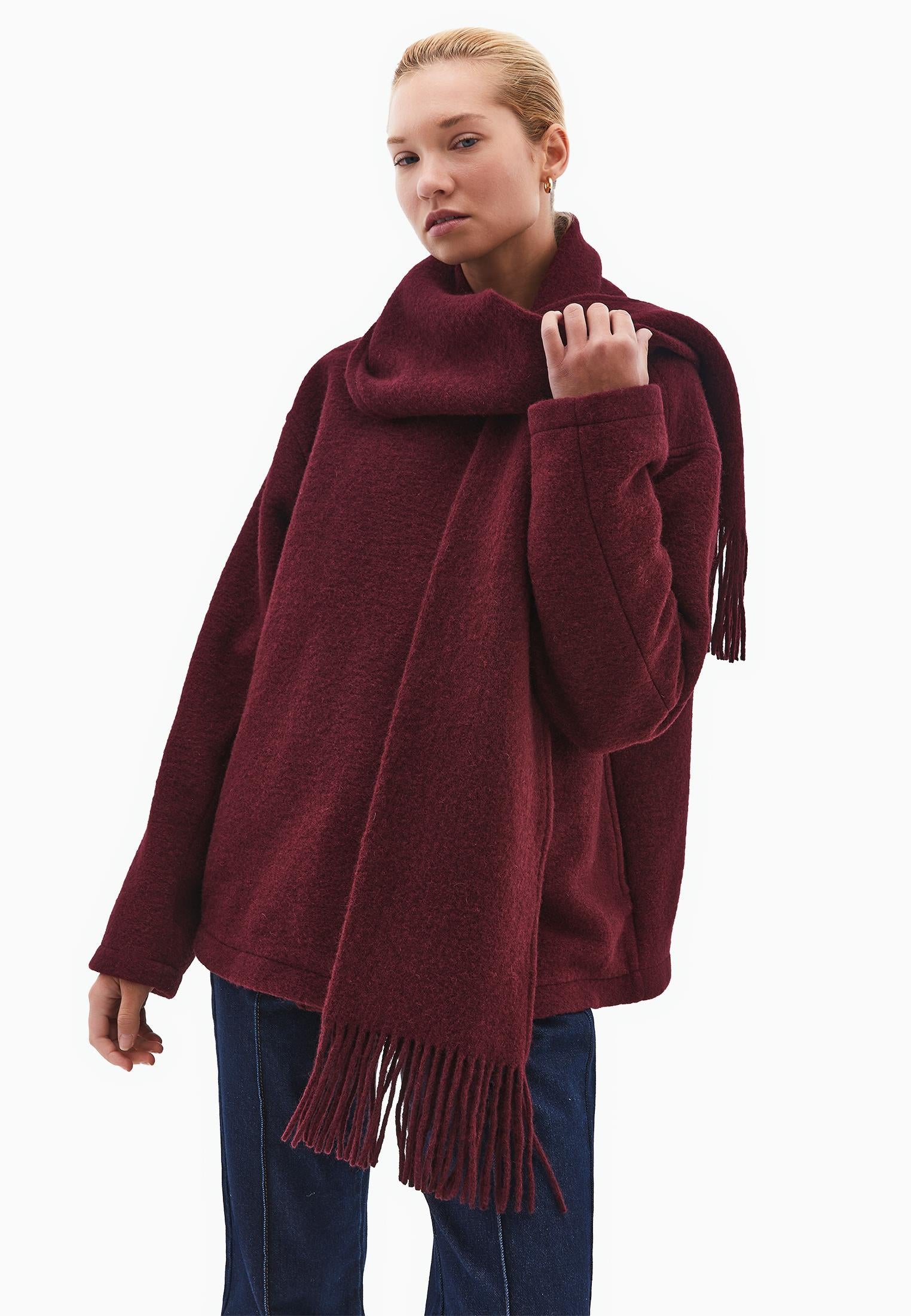 Shawl Collar Button Detailed Tunic Coat - WINETASTING
