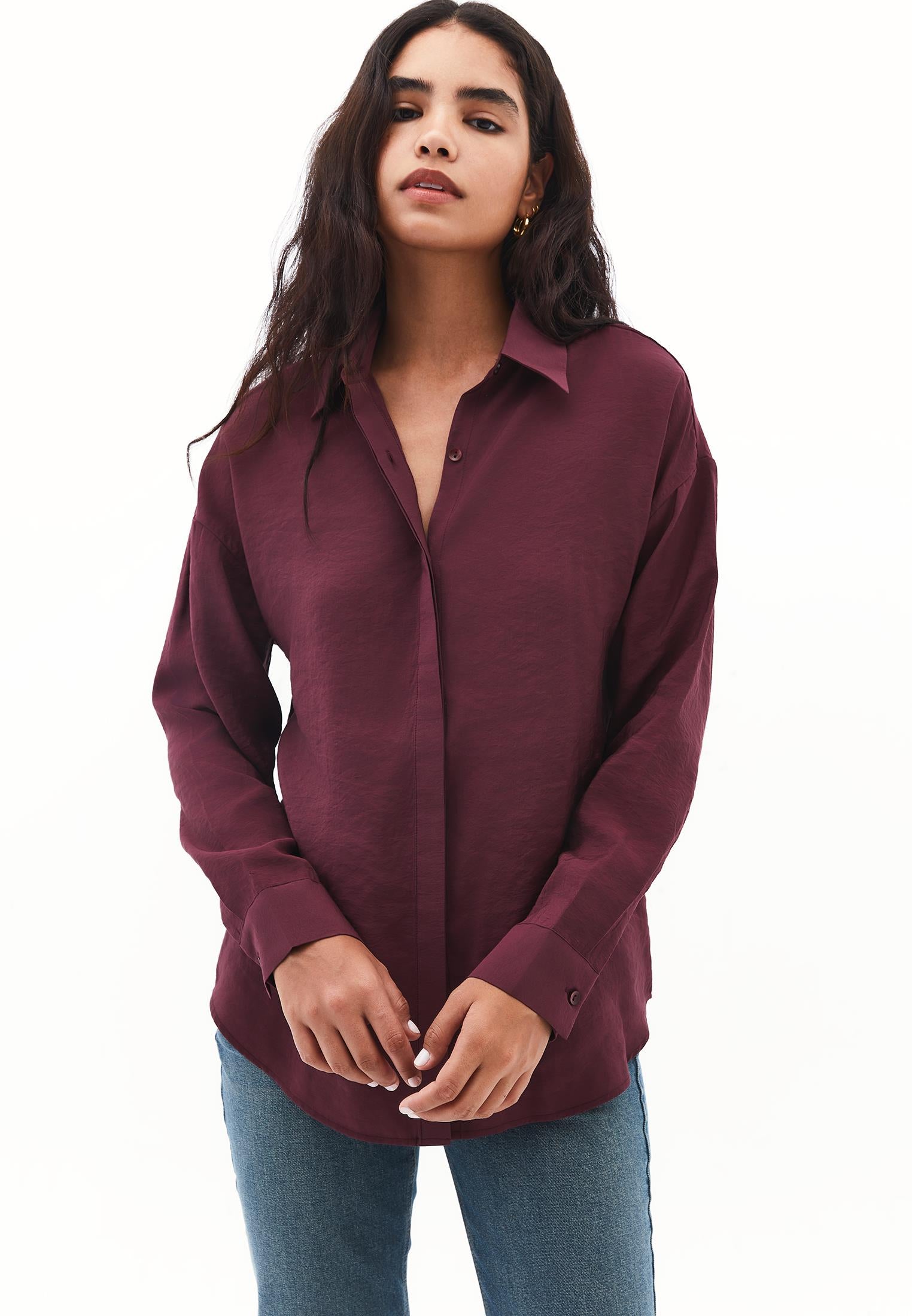 Button Detailed Oversize Shirt - WINETASTING