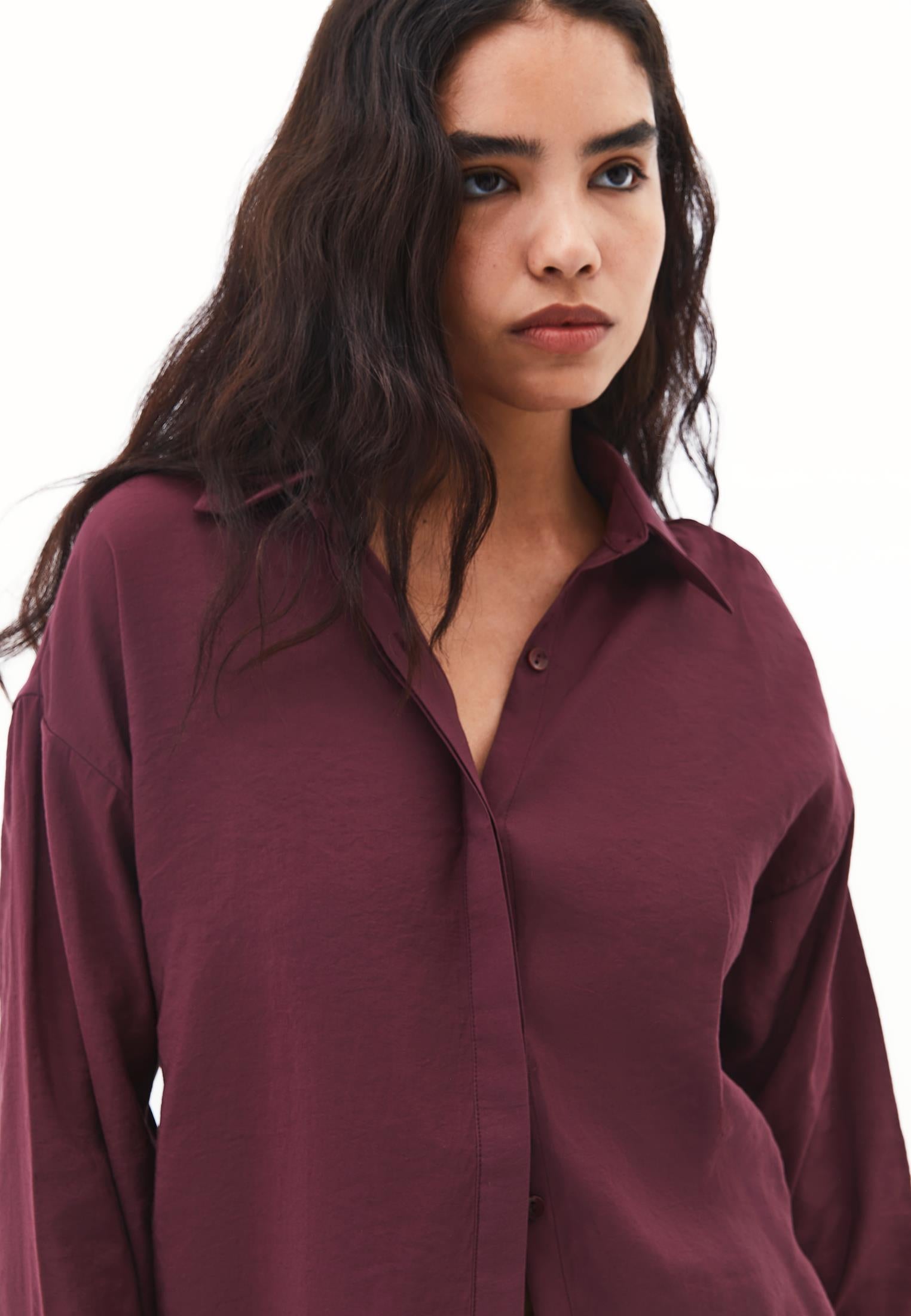 Button Detailed Oversize Shirt - WINETASTING