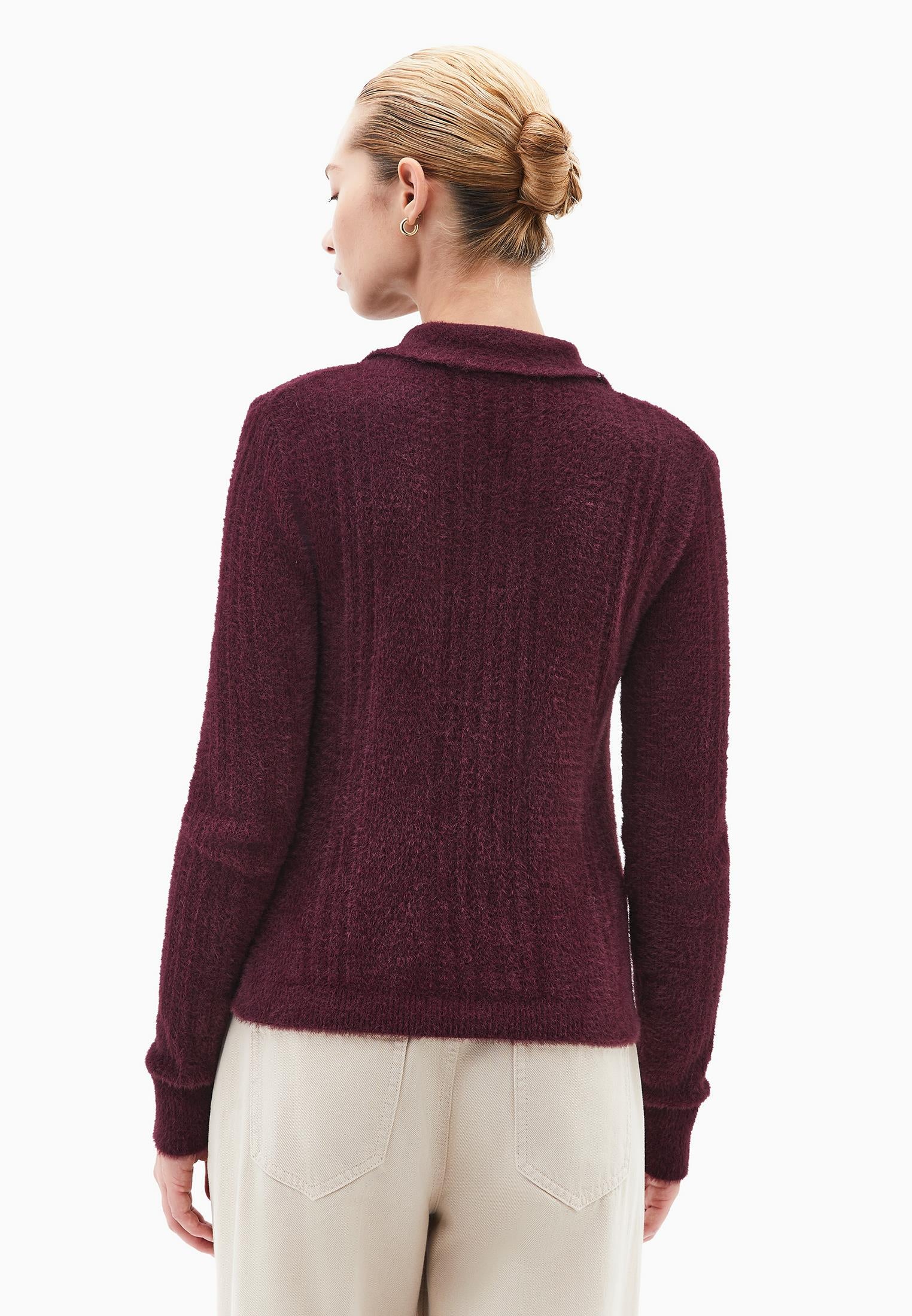 Sweater With Polo Collar And Knit Details - WINETASTING