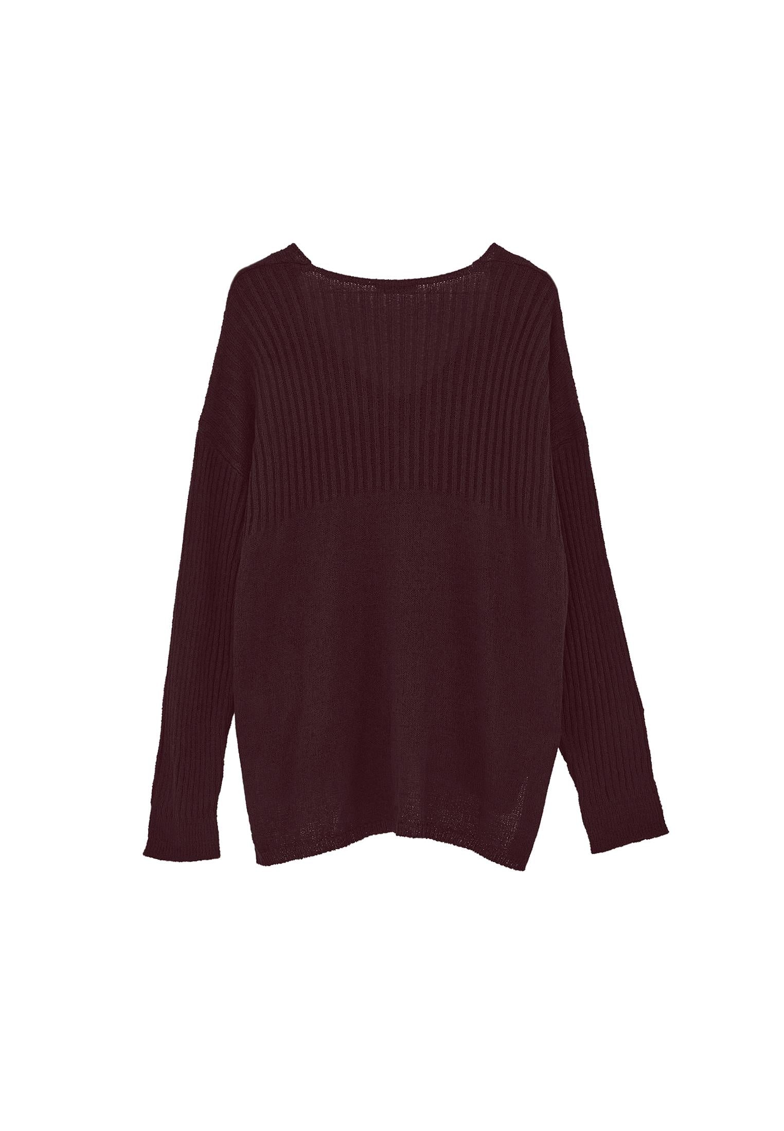 V Neck Standard Sweater - WINETASTING