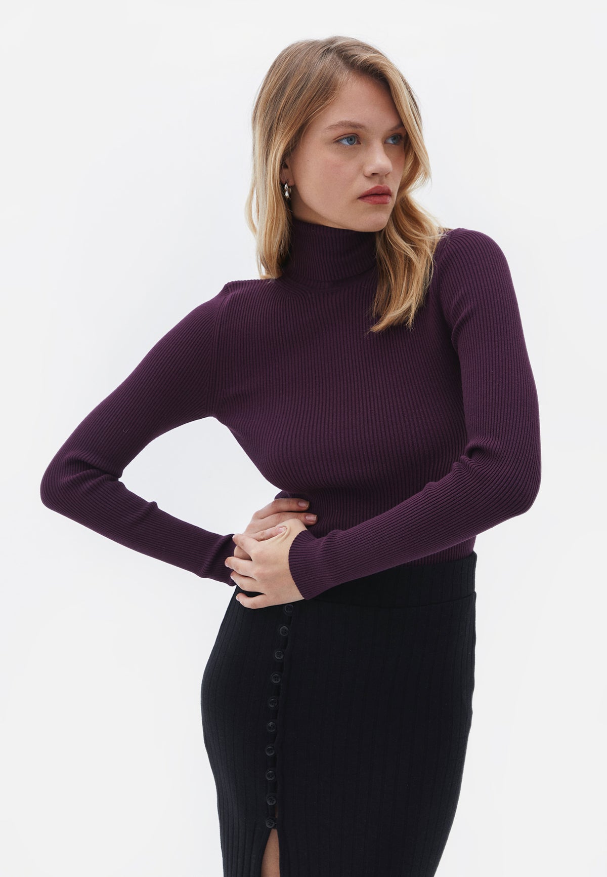 Turtleneck Raglan Sleeve Knitwear - WINTER BLOOM