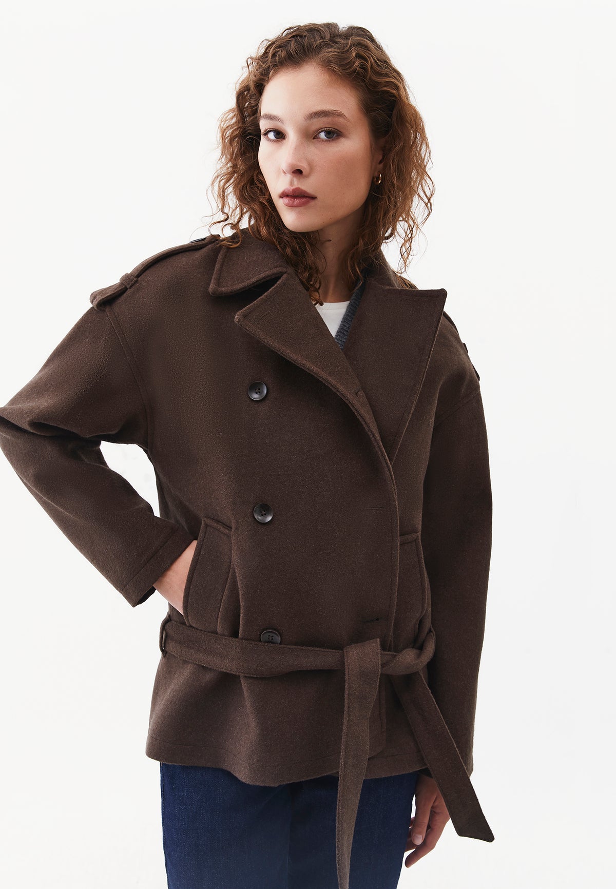 Tunic Coat With Belted And Buttoned Details - WREN