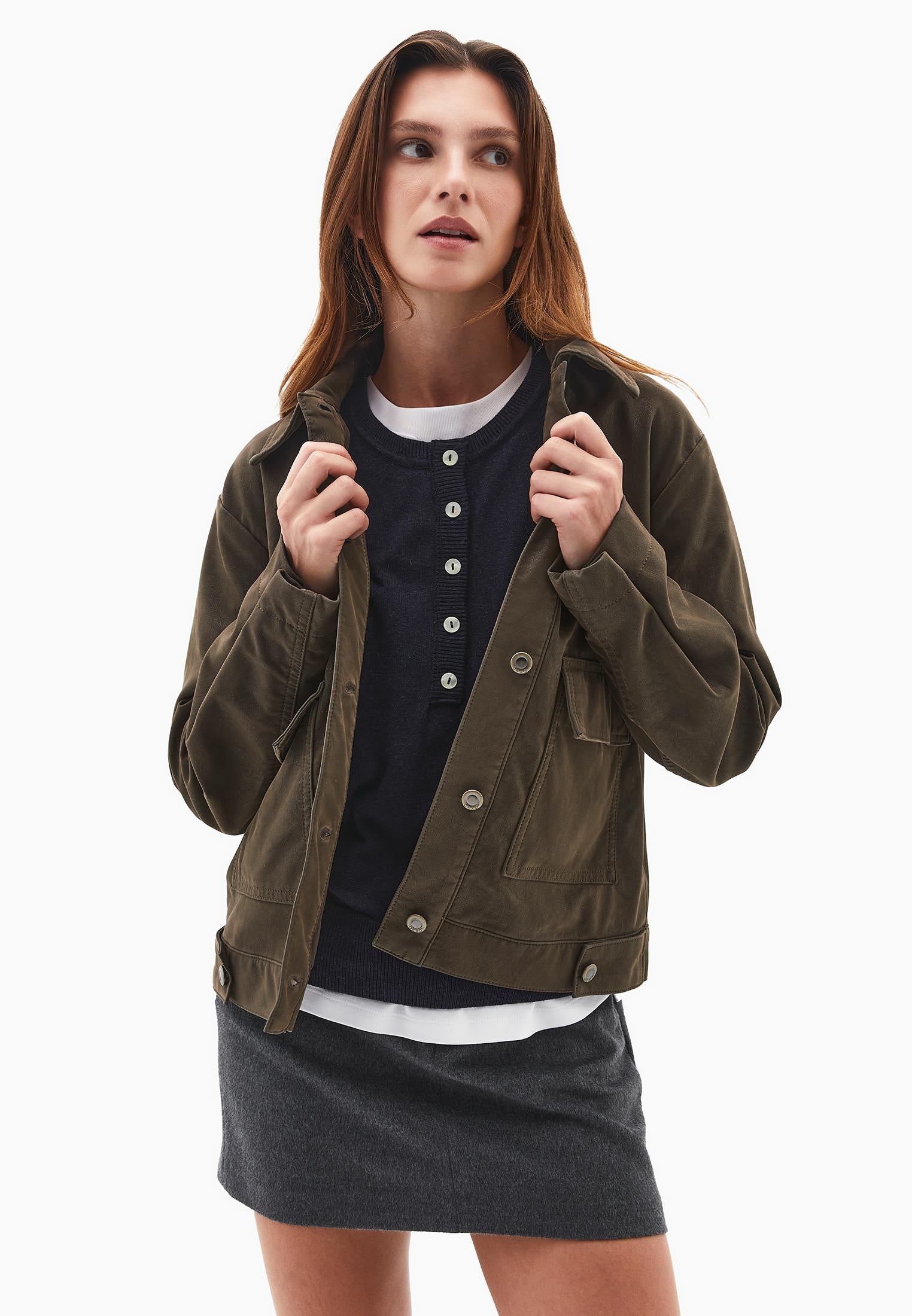 Slim Suede Jacket With Pocket Details - WREN