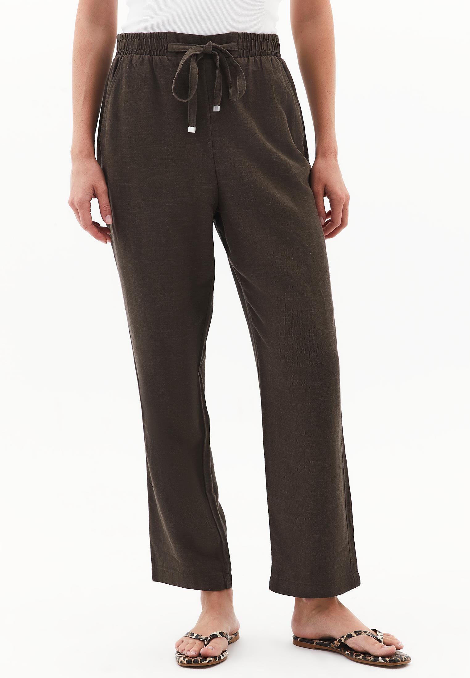 Woven Linen Carrot Pants - WREN