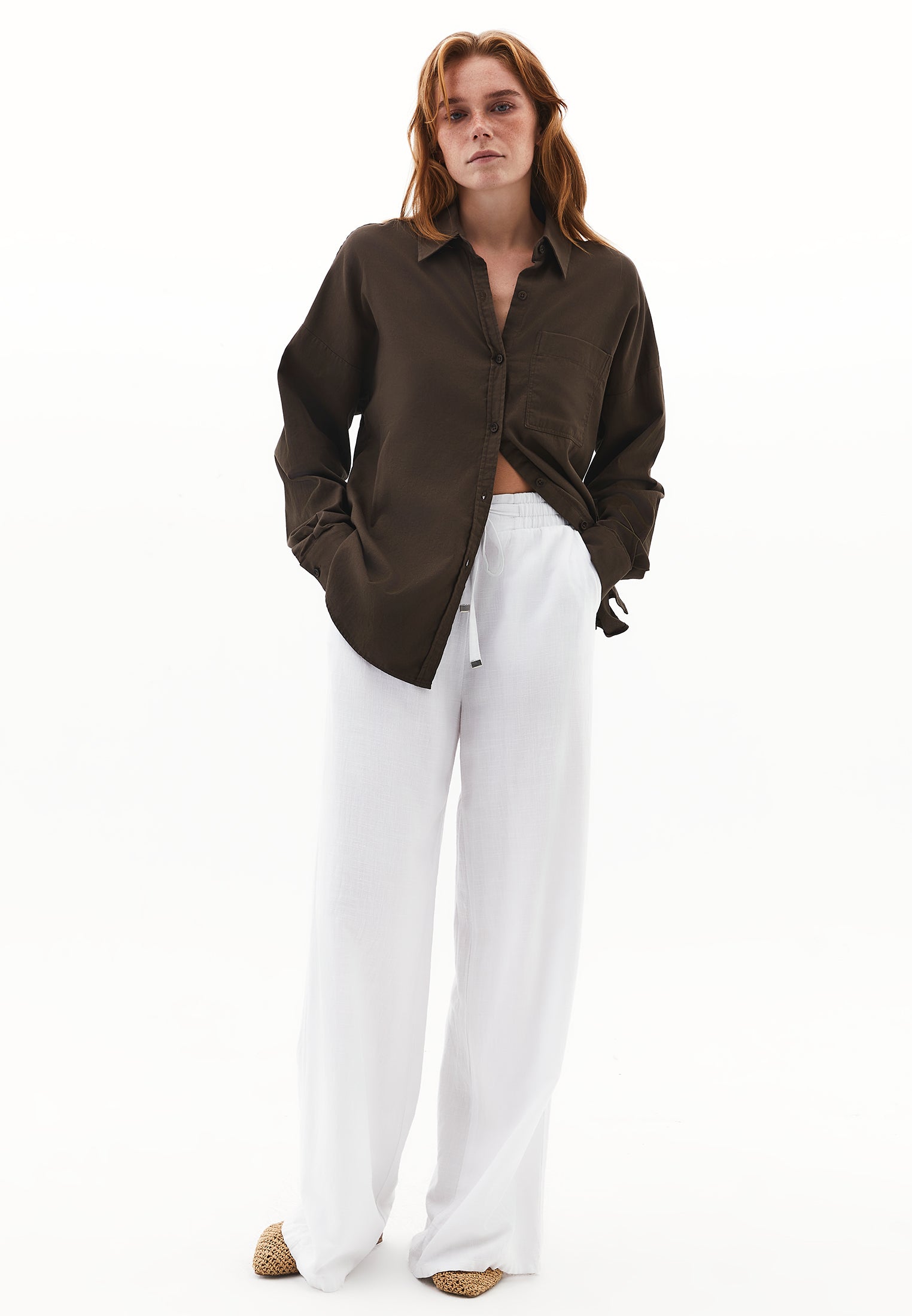 Buttoned Shirt Collar Oversize Shirt - WREN