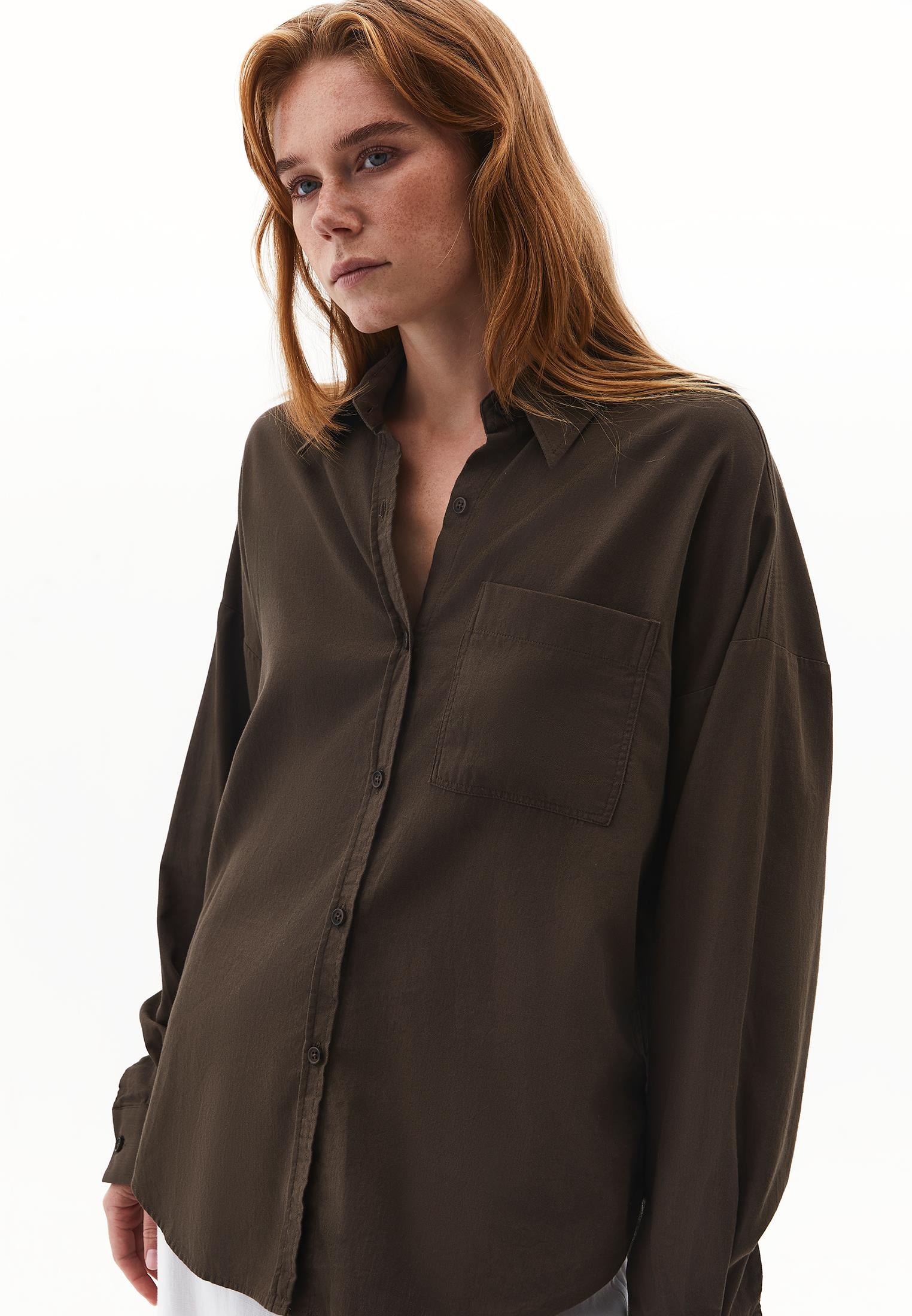 Buttoned Shirt Collar Oversize Shirt - WREN