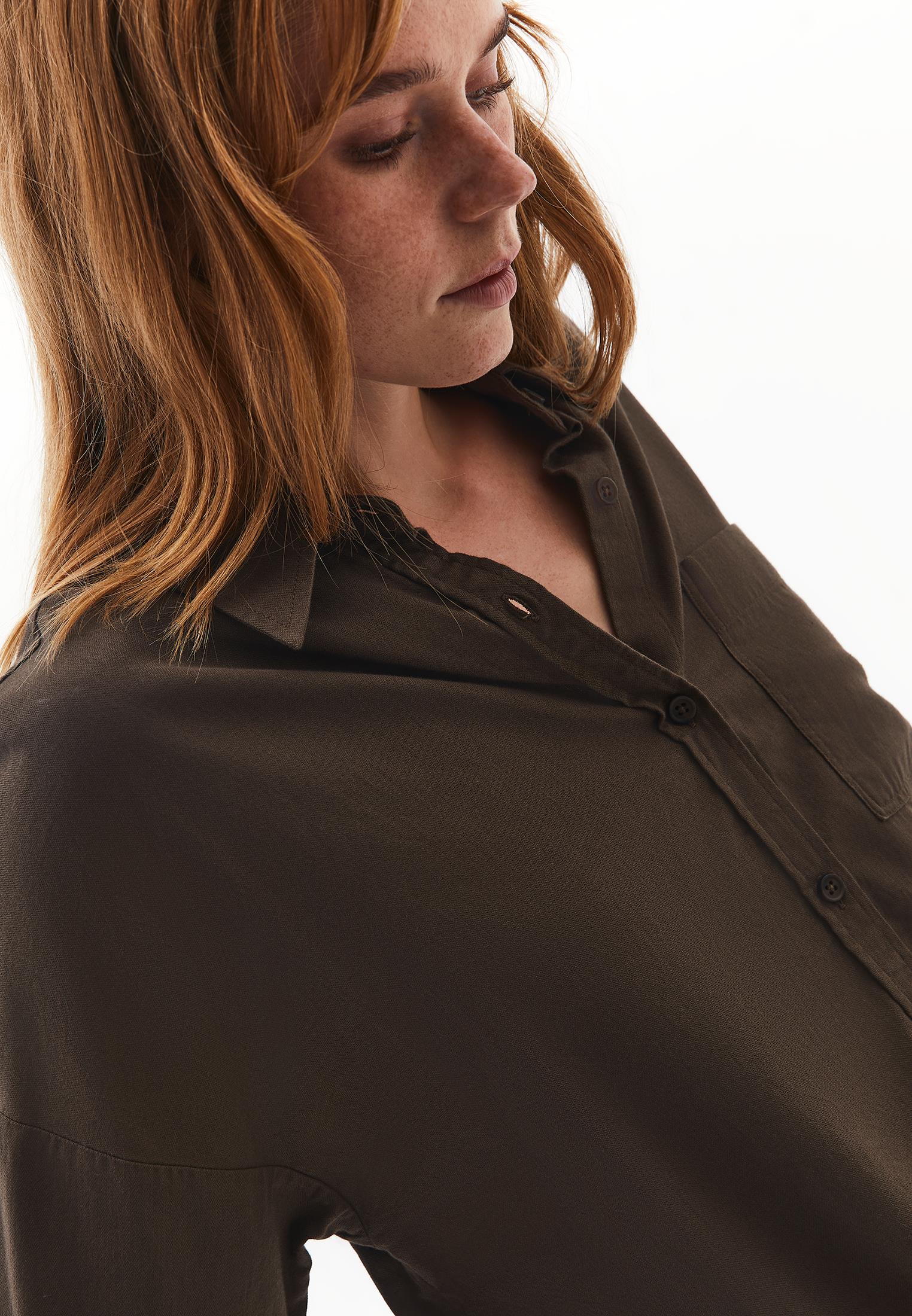 Buttoned Shirt Collar Oversize Shirt - WREN