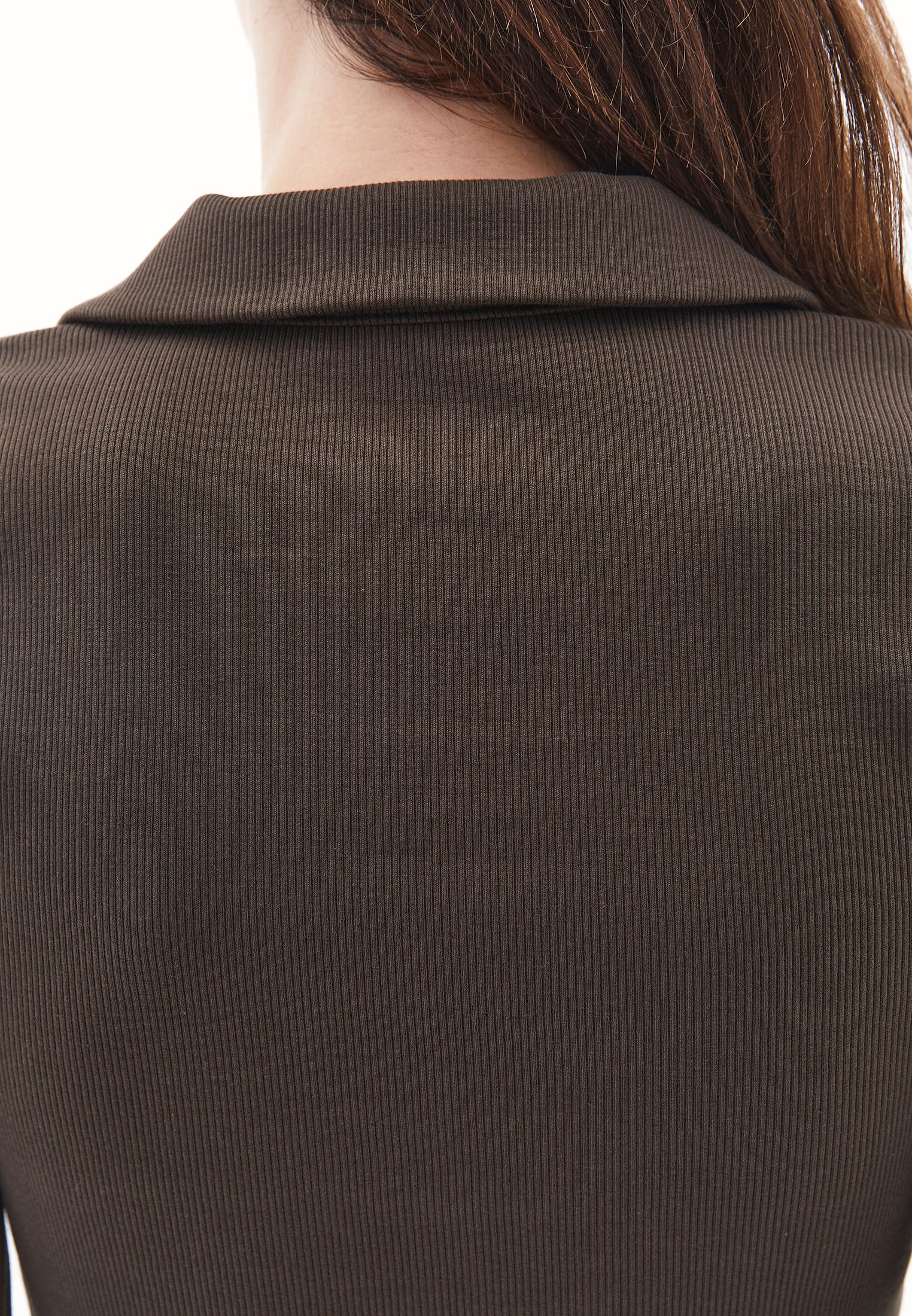 Polo Collar Long Sleeve Bodycon T-Shirt - WREN