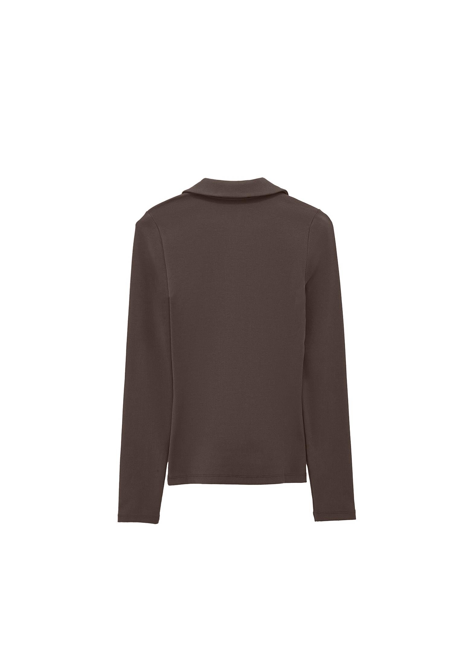 Polo Collar Long Sleeve Bodycon T-Shirt - WREN