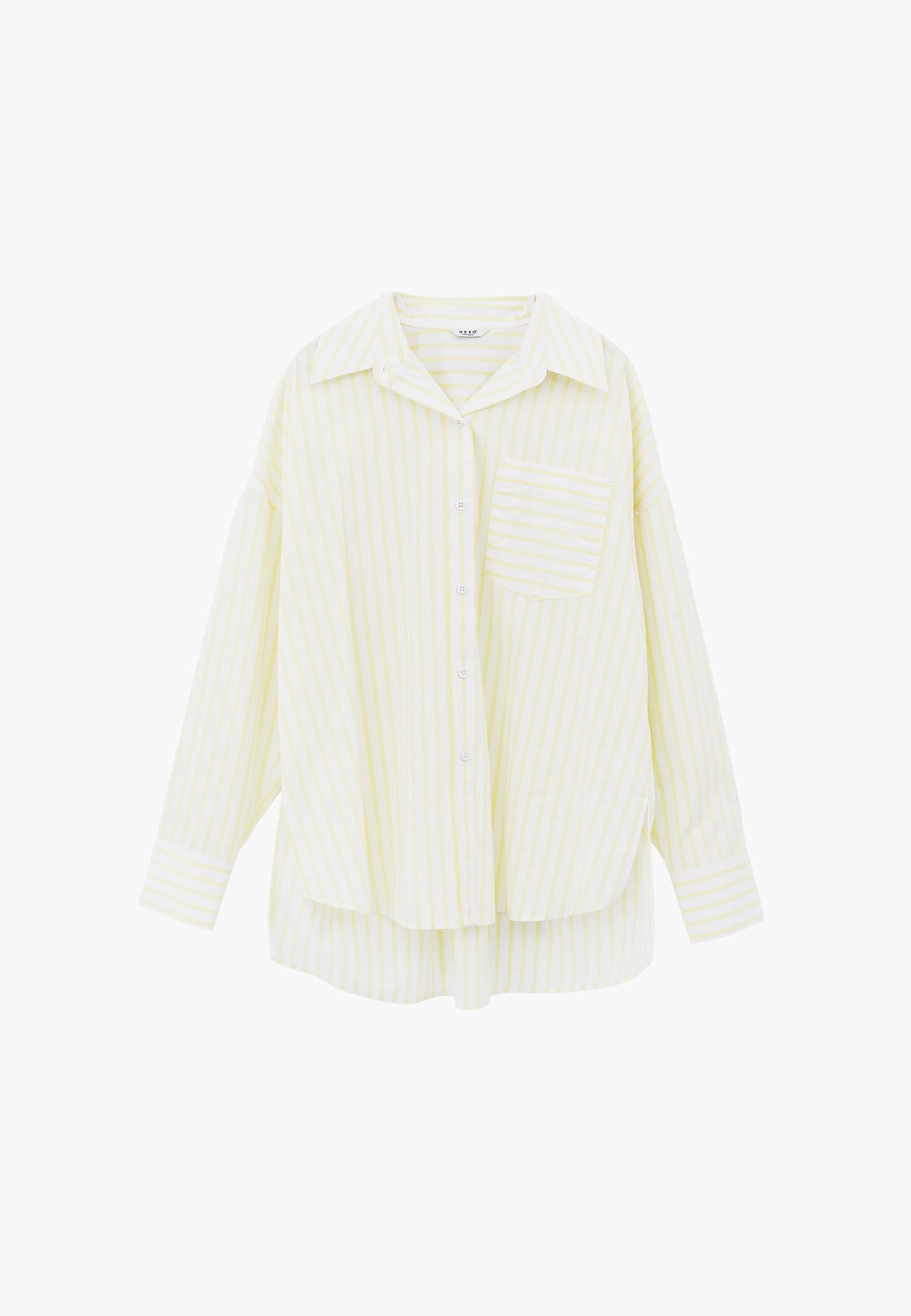 Oversize Shirt Collar Long Sleeve Shirt - YELLOW PEAR STRIPE