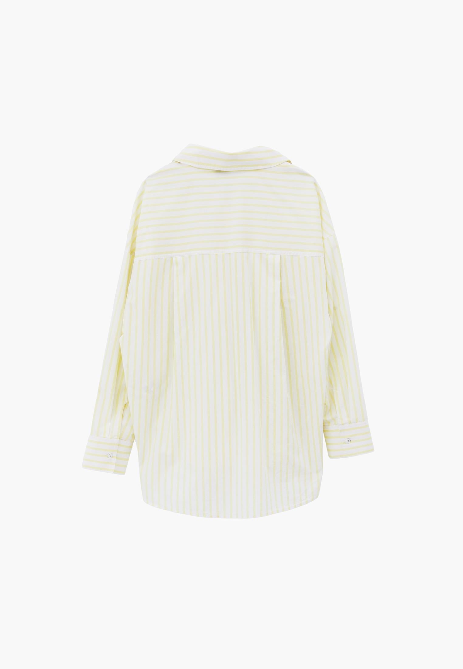 Oversize Shirt Collar Long Sleeve Shirt - YELLOW PEAR STRIPE