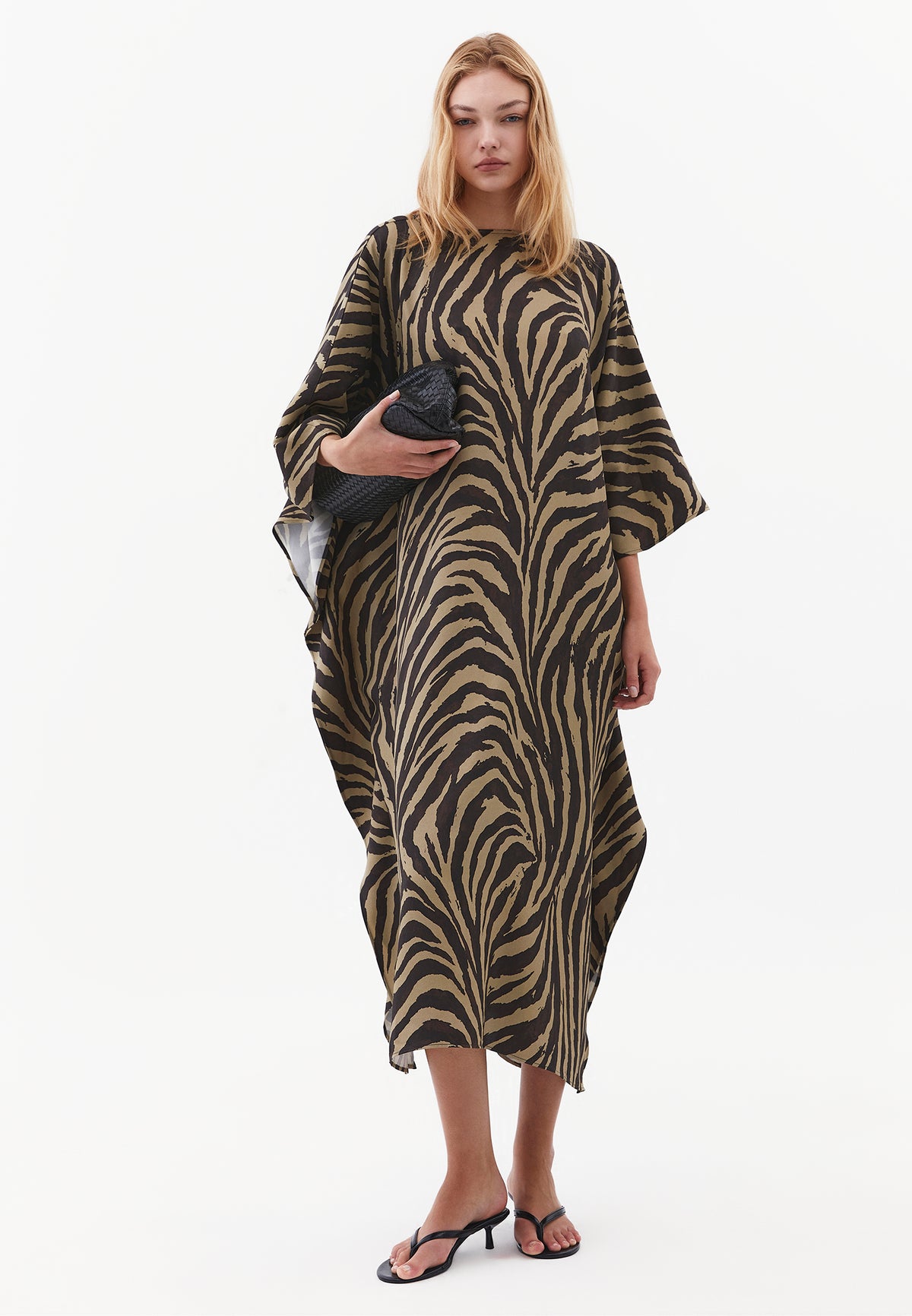 Long Boat Neck Loose Fit Women's Dress - ZEBRA COMB