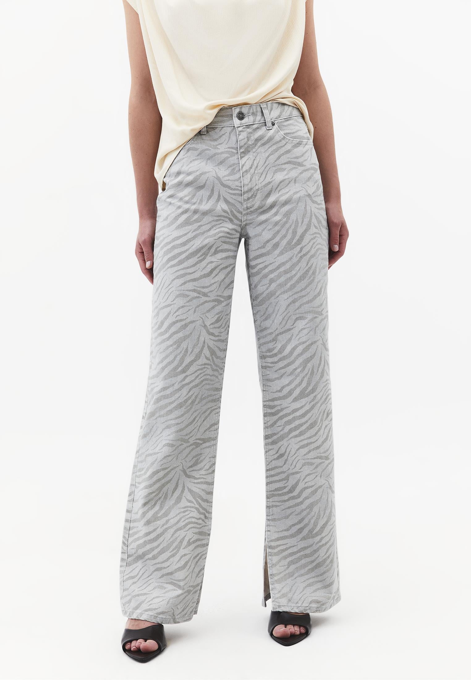 Animal Print High Waist Straight Leg Pants - ZEBRA COMB