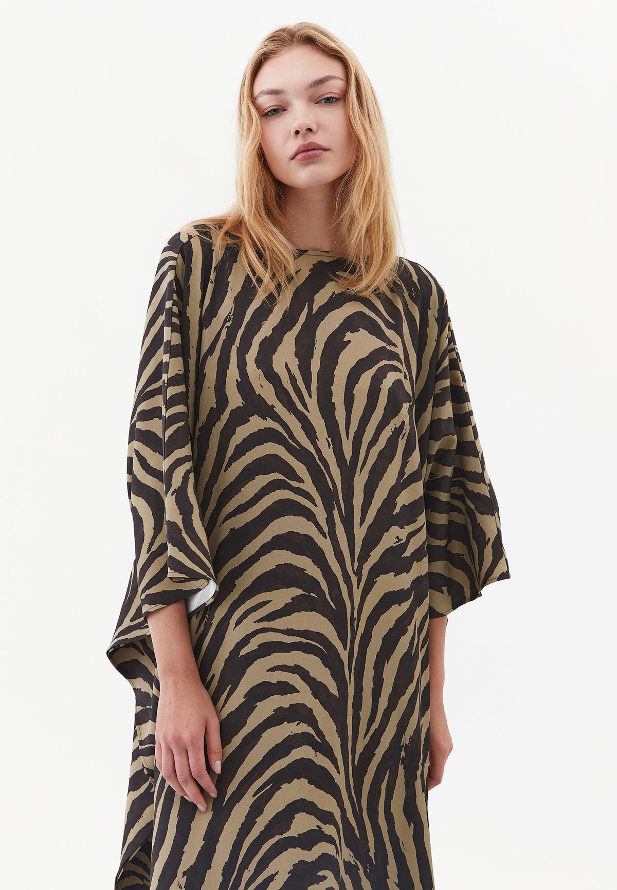 Long Boat Neck Loose Fit Women's Dress - ZEBRA COMB