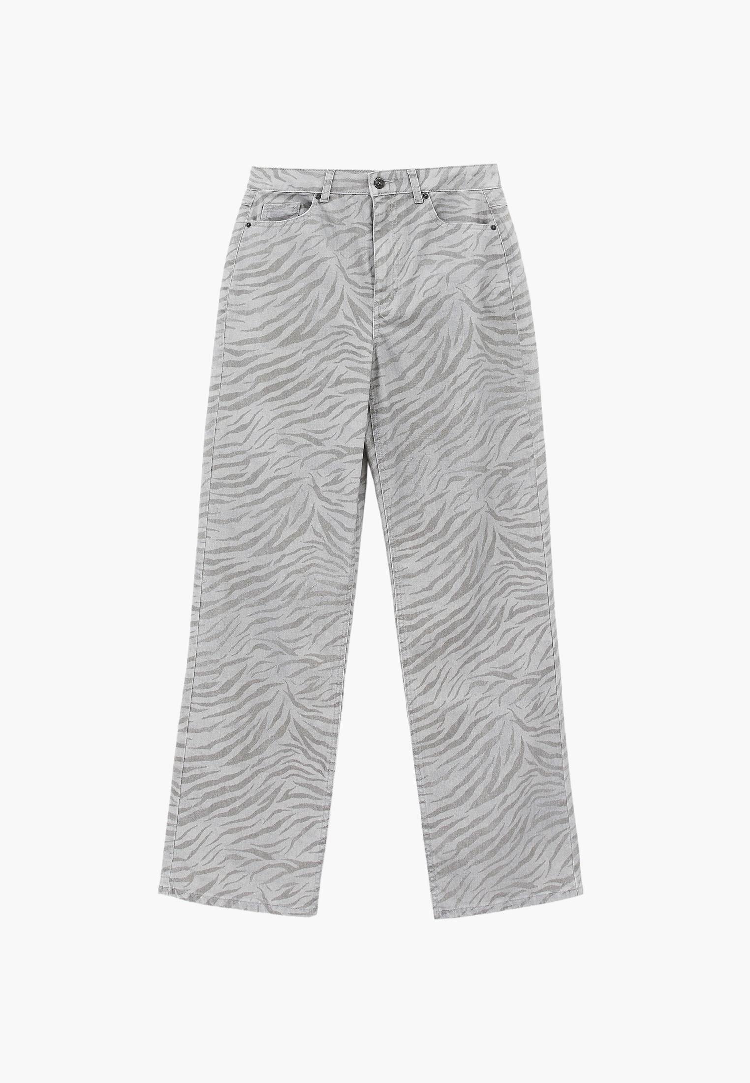 Animal Print High Waist Straight Leg Pants - ZEBRA COMB